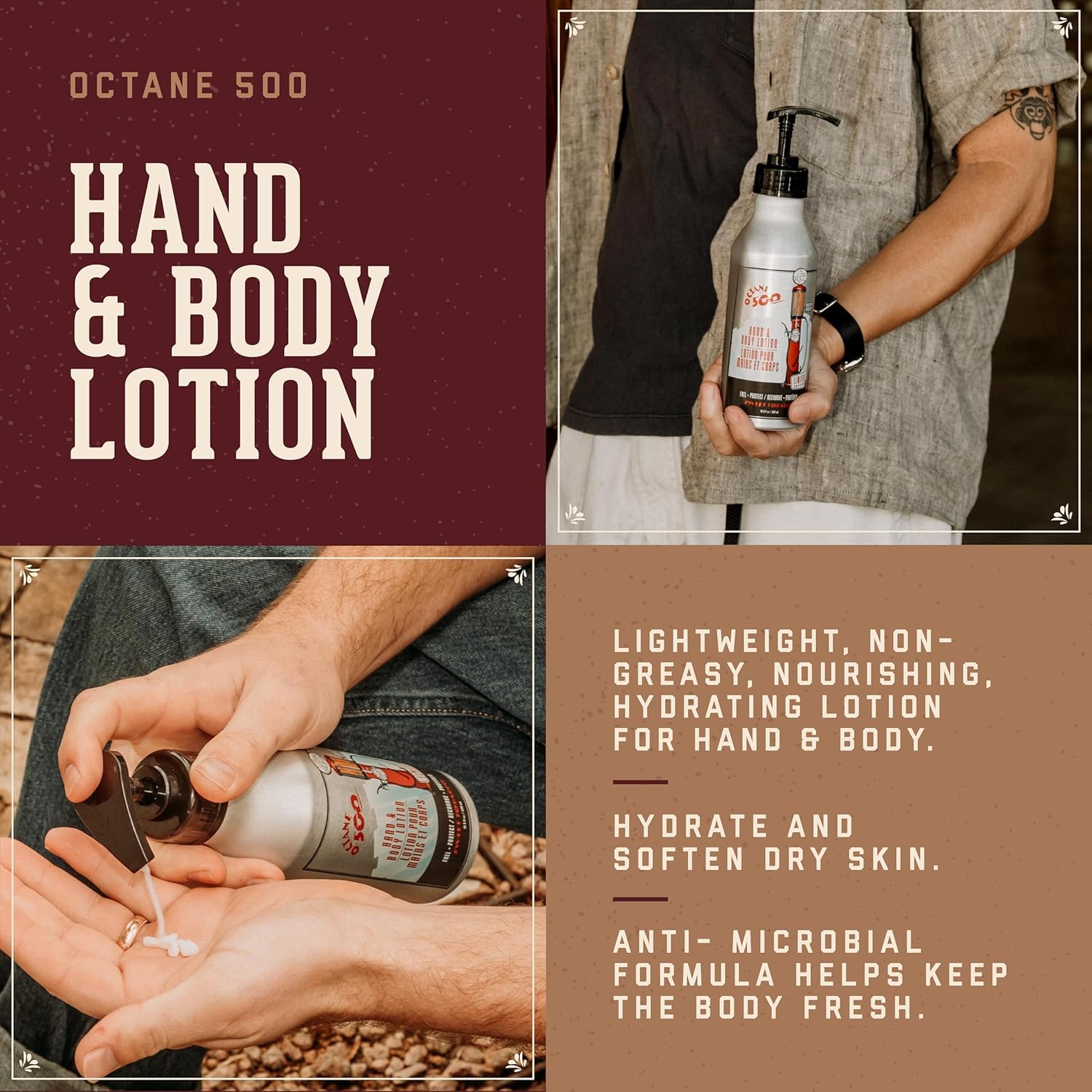 Sienna 18.21 Man Made Octane 500 Sweet Tobacco Hand & Body Lotion, & Lip Balm 2-Set Bundle, All Hair & Skin Types for Men, Strengthens and Moisturizes in a Manly Aroma