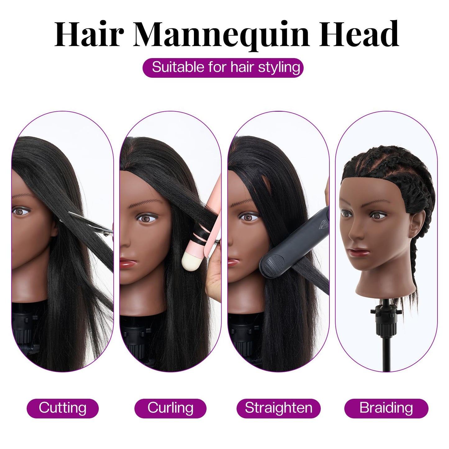 White Smoke 20-22 Inch Mannequin Head Human Hair with Stand,100% Real Human Hair Mannequin Head for Braiding,Cosmetology Manikin Doll Head for Styling with Table Clamp Hair Braiding Set(Brown)