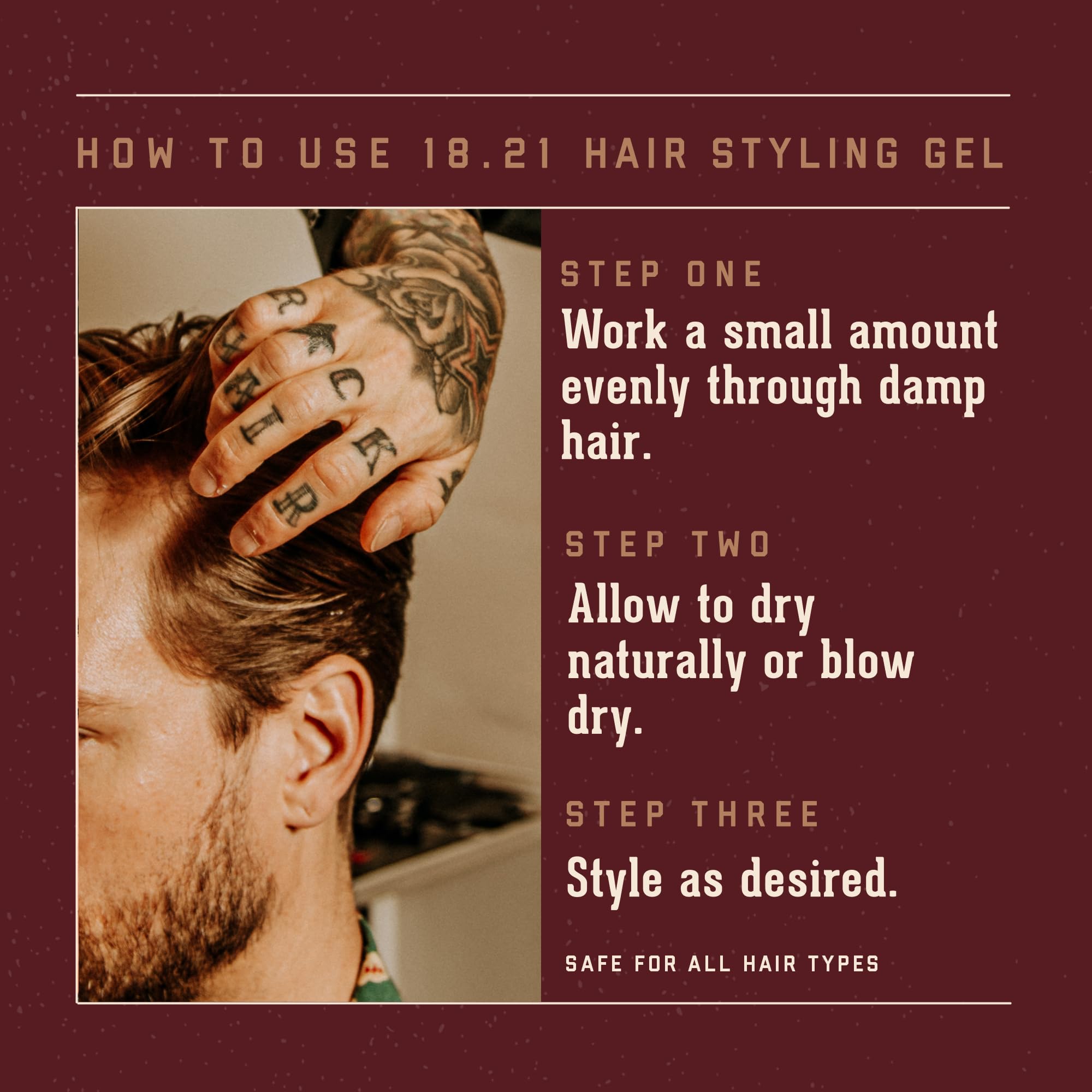 18.21 Man Made Hair Styling Gel for Men, Weightless All-Day Flexible Hold, 3oz. Original Sweet Tobacco Scent