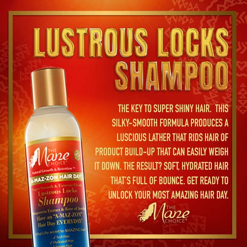 THE MANE CHOICE A-MAZ-ZON HAIR DAY - LUSTROUS LOCKS SHAMPOO - Hydrates and Softens Leaving Hair Shiny and Bouncy - Infused with Biotin, Rose of Jerico, Amla Oil, Vitamins C,D,E (8 OZ)