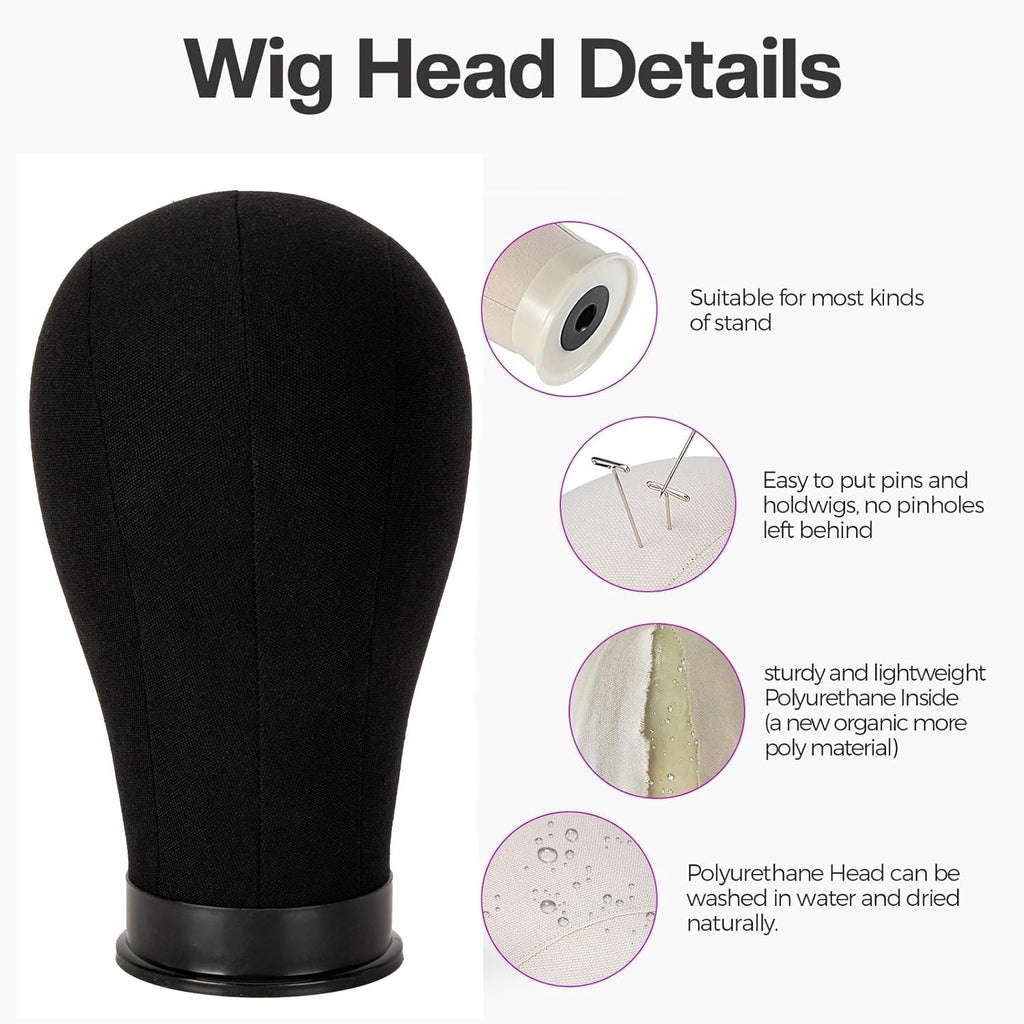 GOODColla Mannequin Canvas Head with Wig Stand for Making Display, Cork Canvas Block Head with Wig Caps, Canvas Mannequin Head with T Pins Set Hair Styling Practice Display