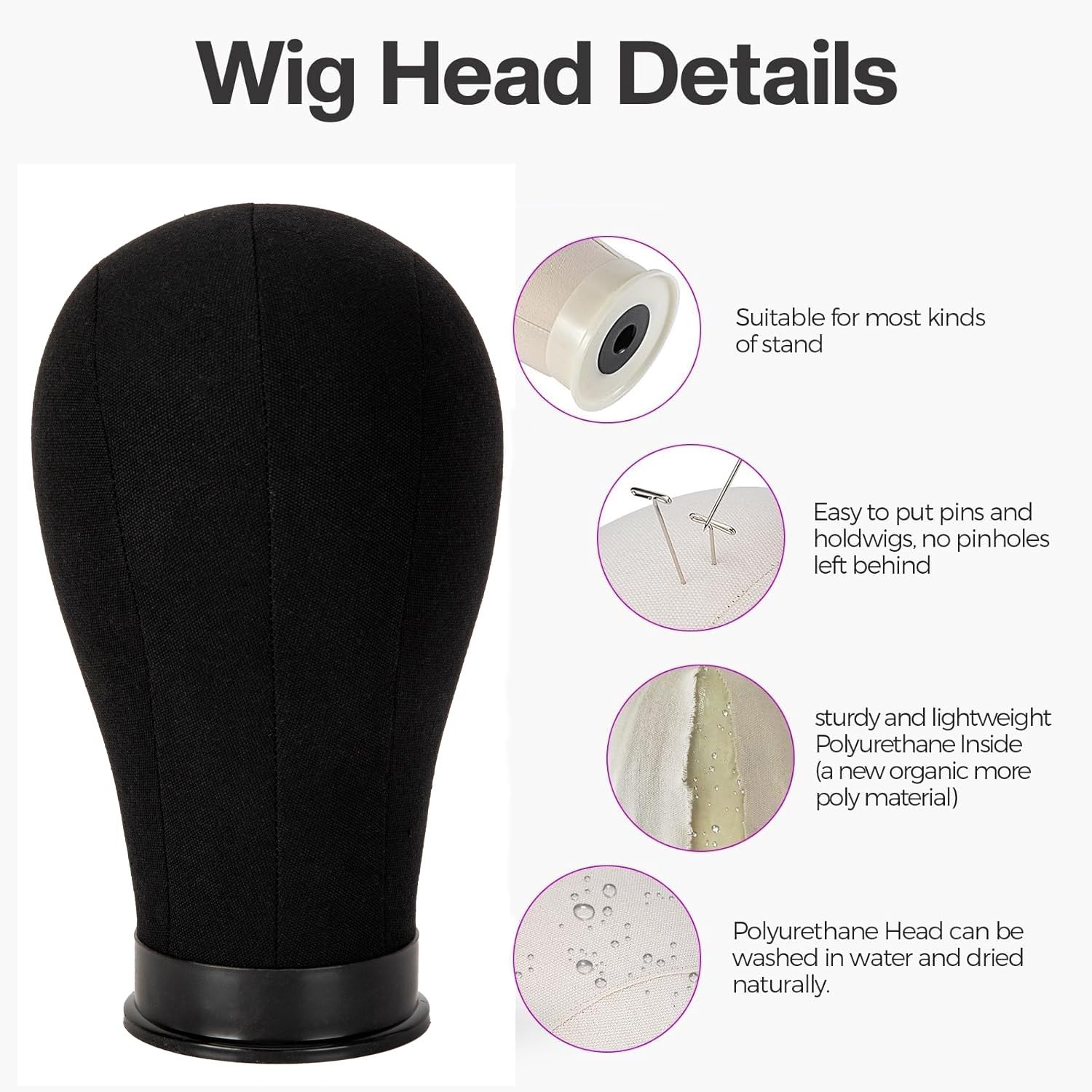 GOODColla Mannequin Canvas Head with Wig Stand for Making Display, Cork Canvas Block Head with Wig Caps, Canvas Mannequin Head with T Pins Set Hair Styling Practice Display