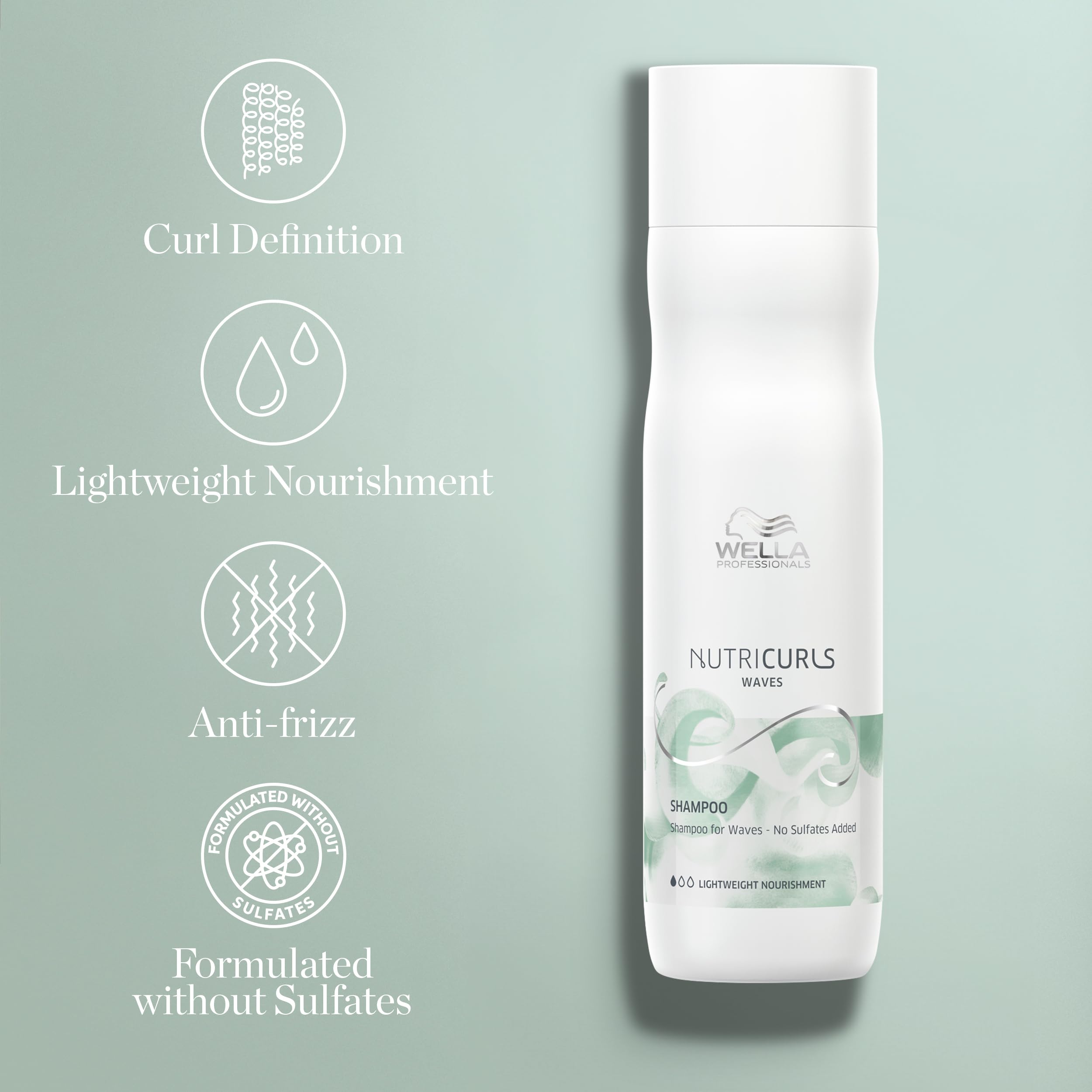 Wella Professionals Nutricurls Shampoo for Waves | Nourish and Define Waves & Curls | Formulated Without Sulfates | 8.4 Fl Oz