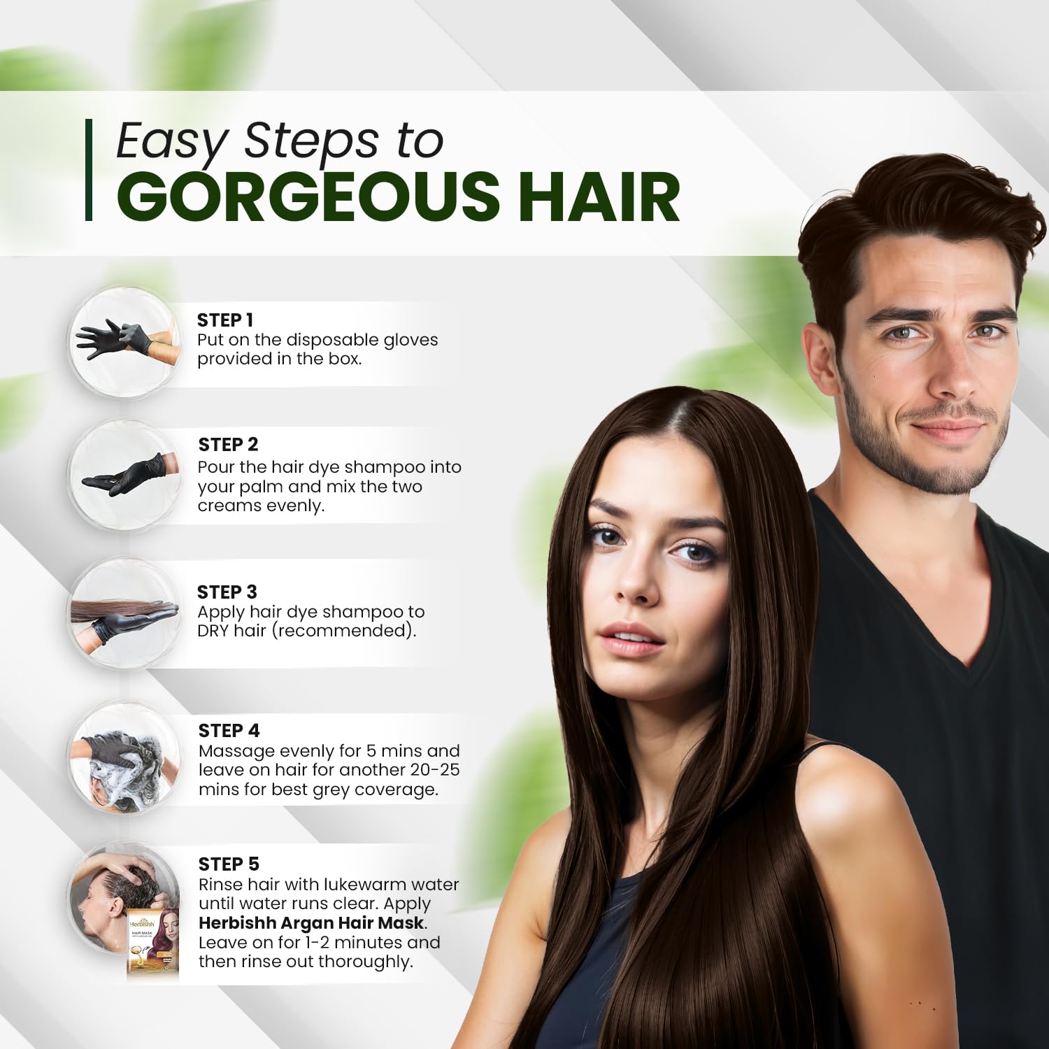 Herbishh Dark Brown Shampoo, Hair Dye Shampoo 3 in 1, 100% Grey Coverage, Hair Color for Men & Women, Long-lasting Color in 20-25 Mins, Ammonia-free, 200 ml