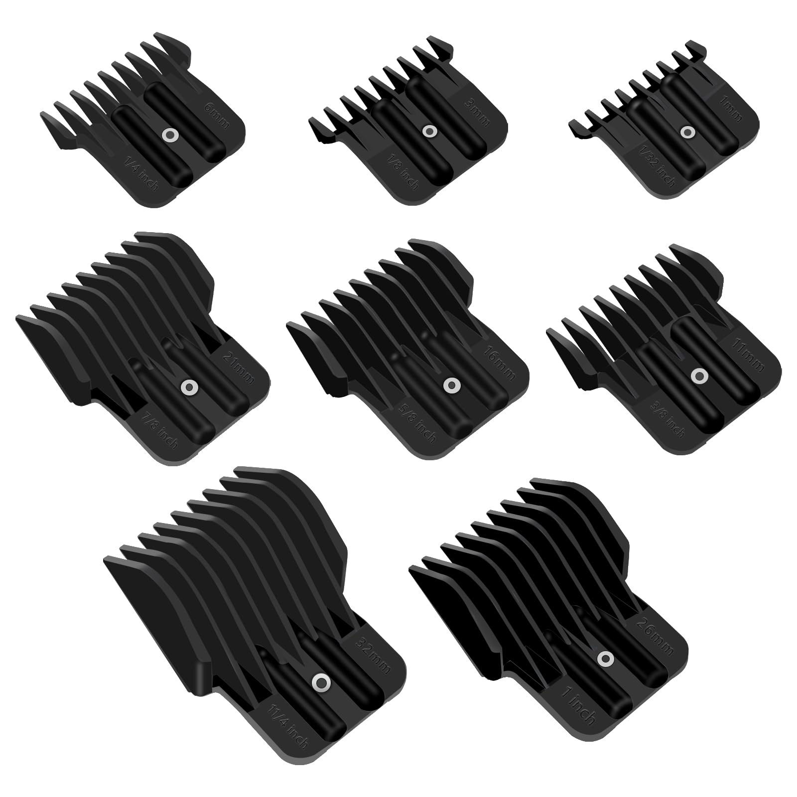 8 Pack Clipper Guards for Wahl Detailer & Andis T Outliner & BaByliss PRO, 1/32" to 11/4" Universal Hair Clipper Guards Set, Snap-on Blade Attachment Combs with Springs for Most Hair Clippers, Black