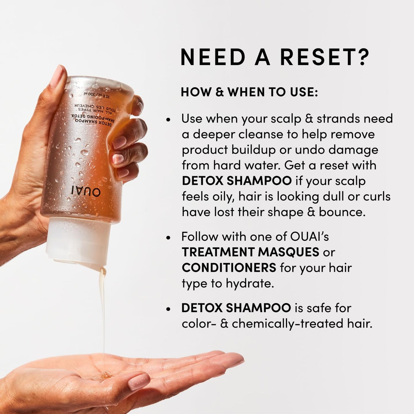 Shampoing détoxifiant OUAI - Shampoing clarifiant pour les résidus, la saleté, l'huile, les produits et l'eau dure - Vinaigre de cidre et kératine pour des cheveux propres et rafraîchis - Soin capillaire sans sulfate (10 oz)