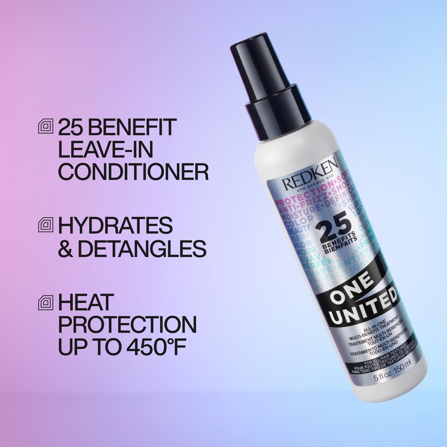 Redken One United Revitalisant sans rinçage tout-en-un | Traitement multi-bénéfices | Spray protecteur de chaleur pour cheveux | Tous types de cheveux | Sans paraben