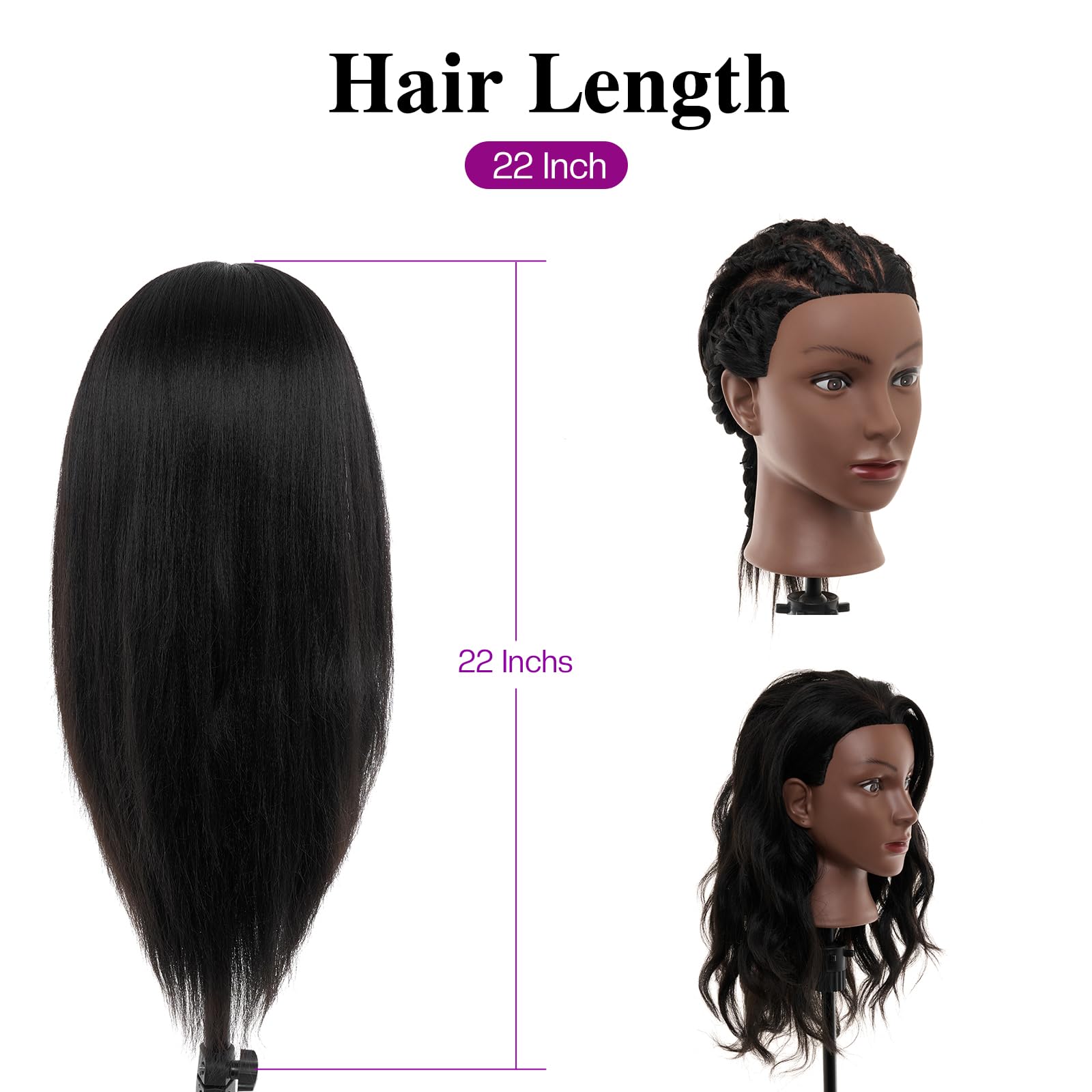 White Smoke 20-22 Inch Mannequin Head Human Hair with Stand,100% Real Human Hair Mannequin Head for Braiding,Cosmetology Manikin Doll Head for Styling with Table Clamp Hair Braiding Set(Brown)