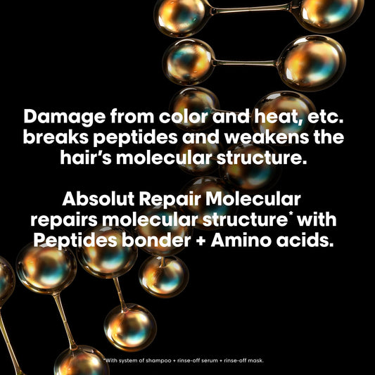 Black L'Oréal Professionnel Paris Absolut Repair Molecular Shampoo - Bond Building & Hair Strengthening Shampoo, For All Color Treated and Damaged Hair, With Peptide Bonder & Amino Acids, Sulfate-Free