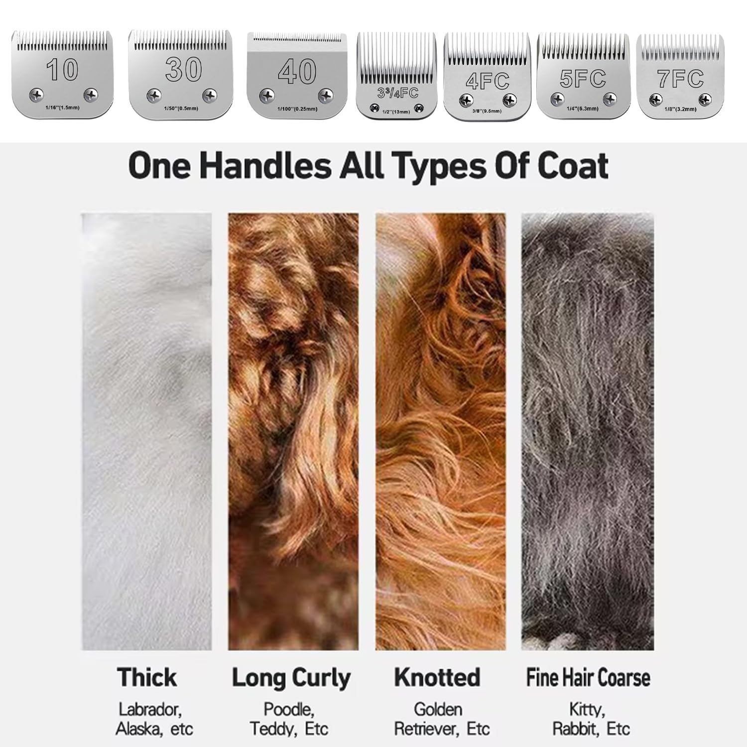 White Smoke 7PCS Dog Grooming Blades Compatible with Andis Dog Clippers,Dog Clipper Blades Compatible with Oster A5,Wahl km10 Dog Clippers for Animal Dog Cat Horse,Stainless-Steel Blade Sharp