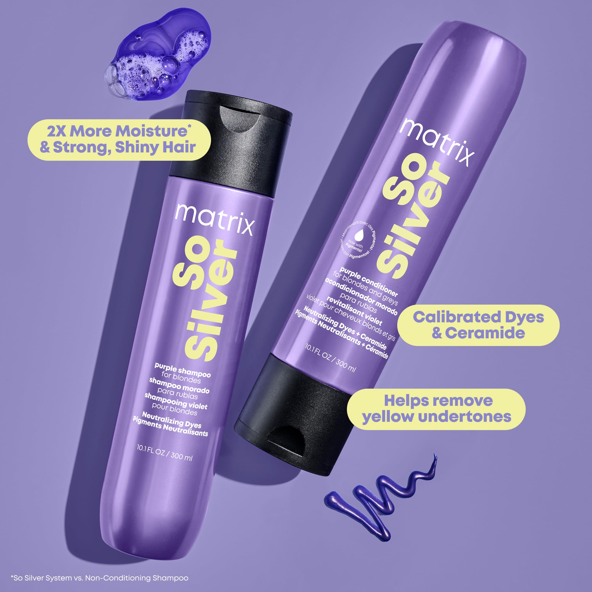 Matrix So Silver Purple Shampoo and Pigmented Conditioner Set | Removes Brassy Yellow Undertones | Toning Conditioner For Blondes and Greys | For Color Treated Hair | Premium Salon Conditioner | Vegan