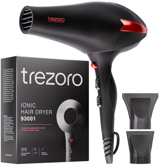 TREZORO Professional Blow Dryer for Women – Ionic Hair Dryer 2000W for Salon & Personal Use – Powerful, Fast & Quiet Drying for Curly Hair, Unwanted Frizz – Design for Travel – 8.2ft Cord – Black
