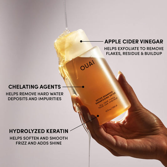 Light Gray OUAI Detox Shampoo - Clarifying Shampoo for Build Up, Dirt, Oil, Product and Hard Water - Apple Cider Vinegar & Keratin for Clean, Refreshed Hair - Sulfate-Free Hair Care (10 oz)