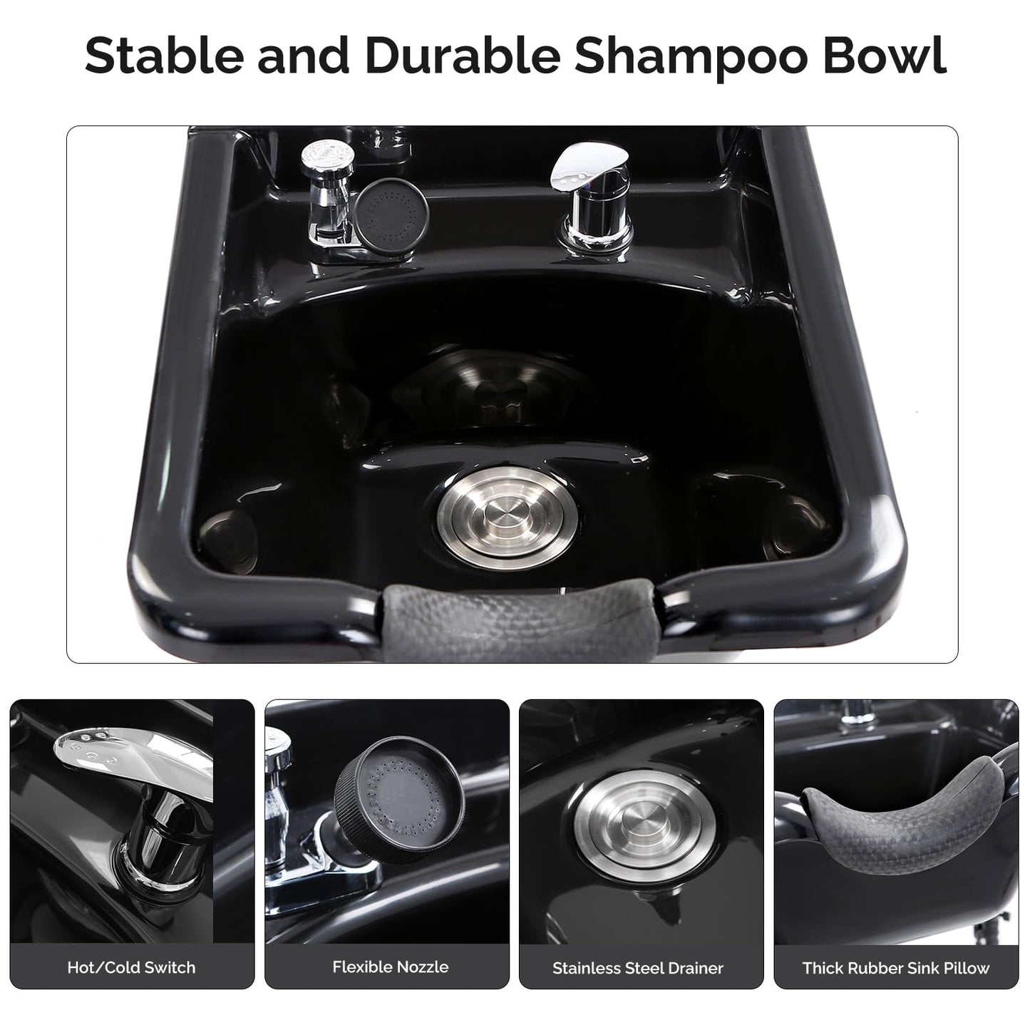 White Smoke OmySalon Shampoo Bowl with Cabinet, Salon Wet Station with Sprayer Faucet Shampoo Cabinetry, Portable Hair Wash Sink for Beauty Spa Barber