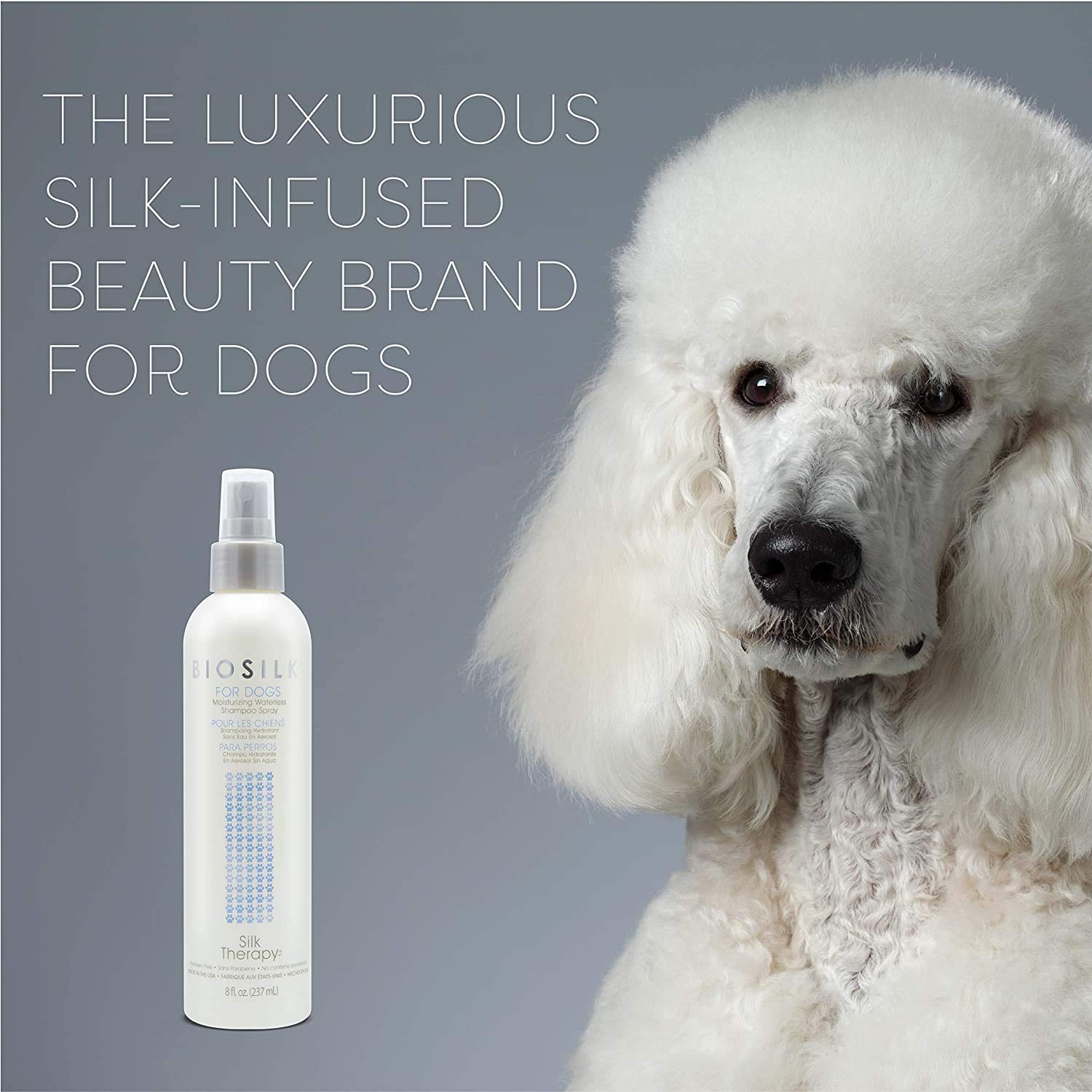Slate Gray BioSilk for Dogs Silk Therapy Deep Moisture Waterless Shampoo Spray, No Rinse Between-Bath Dog Grooming Spray, Sulfate and Paraben Free, pH Balanced, Made in USA, 8 Fl Oz - 2 Pack