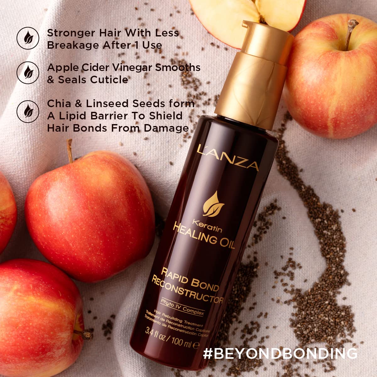 L'ANZA Rapid Bond Reconstructor - Keratin Healing Oil Hair Care Bond Restore Treatment, Phyto IV Complex Hair Repair Treatment for Damaged Hair & Dry Hair, Vegan Hair Split End Repair Serum (3.4Fl Oz)