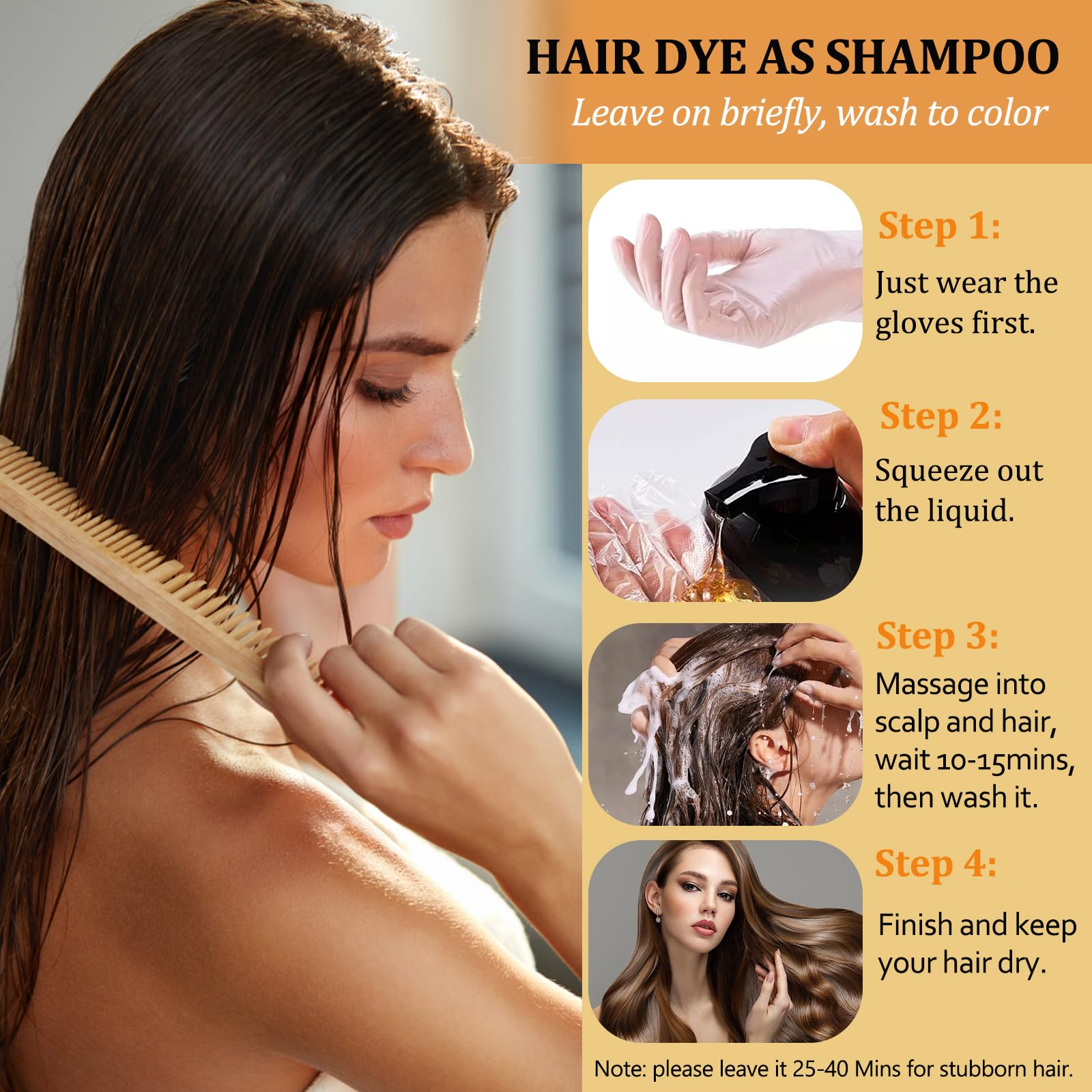 Light Goldenrod Instant Black Hair Dye Shampoo, Natural 3-in-1 for Gray Coverage in 10-15 mins, Long-Lasting Color Effect for Women and Men, 16.9 Fl Oz (Black)