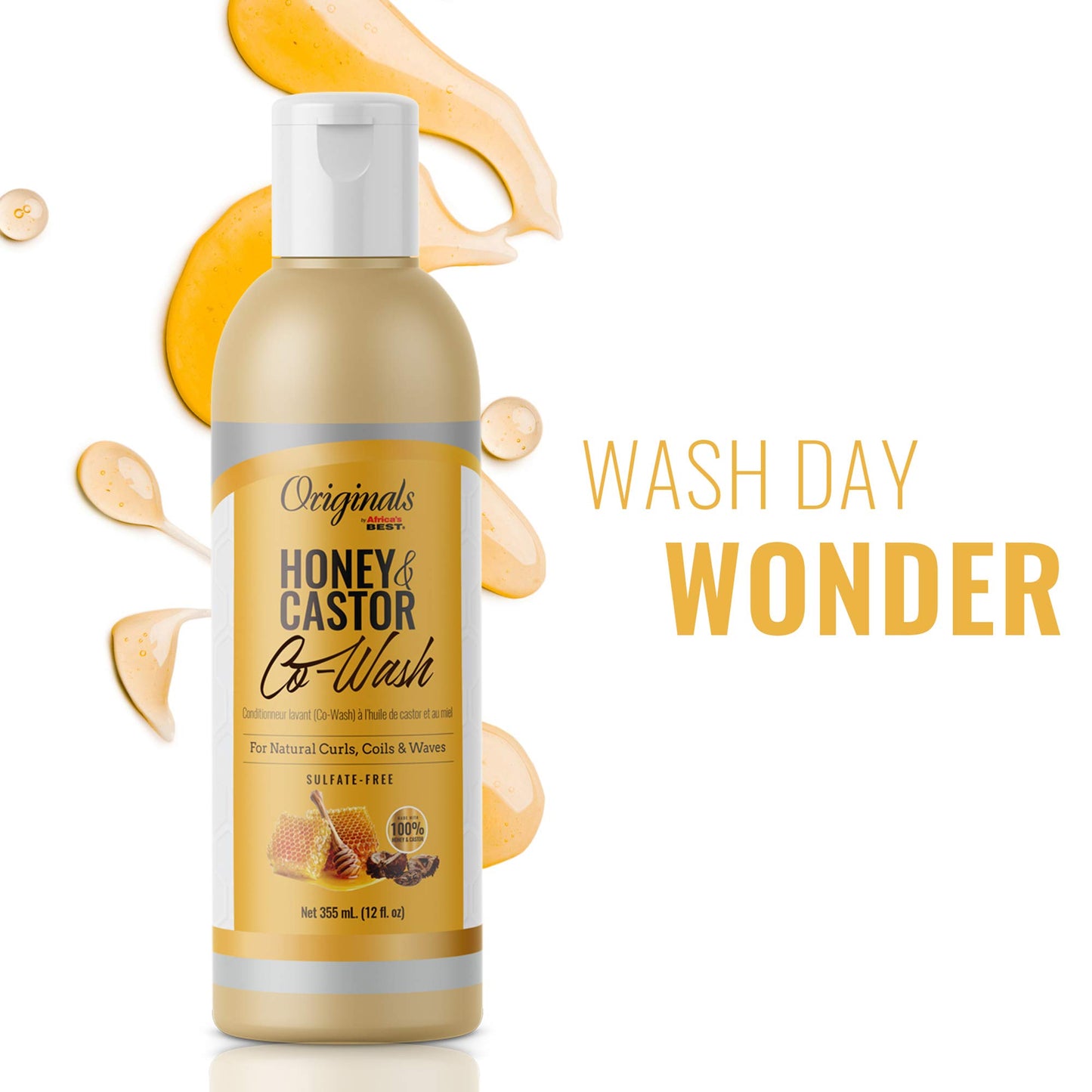 Africa's Best Originals by and Castor Hair Co-Wash for Natural Curls, Coils and Waves, Sulfate-Free, Honey 12 Fl Oz