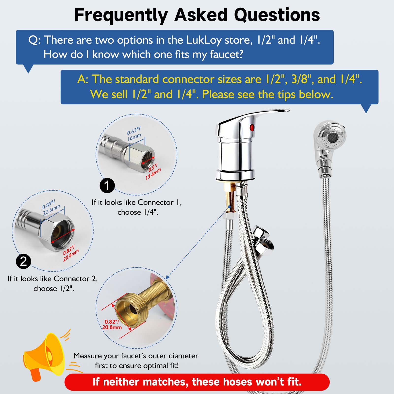 LukLoy Shampoo Bowl Sprayer Hose Replacement, 1/2" Nut Professional Salon Sink Stainless Steel Hose for Sink Shampoo Bed