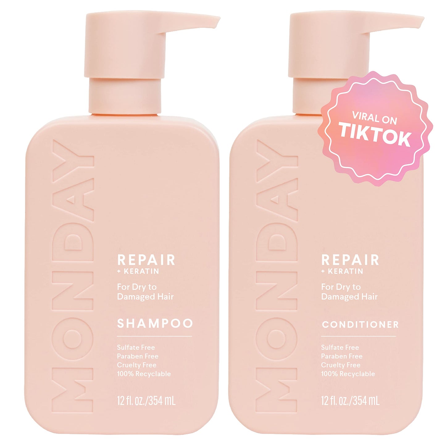 MONDAY HAIRCARE Coffret Shampoing et Après-shampoing Réparateur 12 oz pour cheveux secs à abîmés, à base de kératine, d'huile de coco, de beurre de karité et de vitamine E
