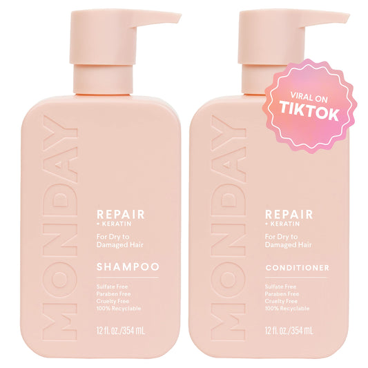 MONDAY HAIRCARE Coffret Shampoing et Après-shampoing Réparateur 12 oz pour cheveux secs à abîmés, à base de kératine, d'huile de coco, de beurre de karité et de vitamine E