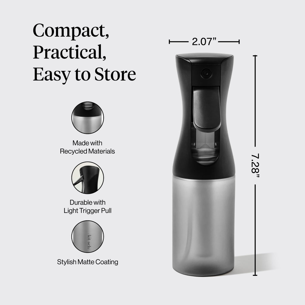 Kitsch Continuous Spray Bottle for Hair – Fine Mist Water Mister & Water Spray Bottle – Recycled Hair Spray Bottle – Spray Bottles for Cleaning, Styling, Plants & More – Black, 150ml
