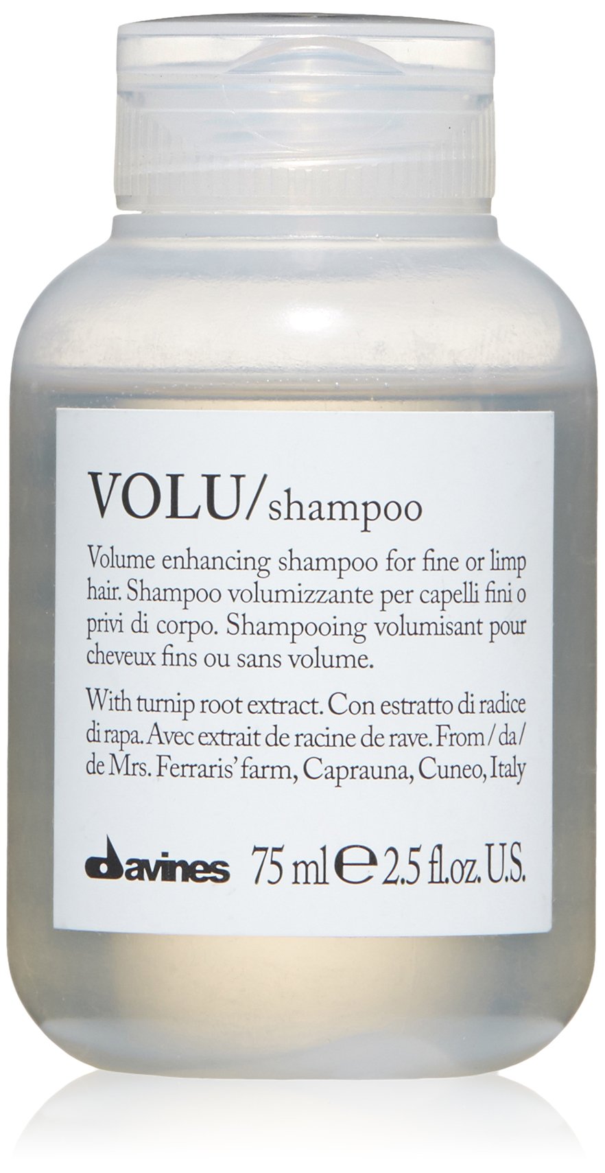 Davines VOLU Shampoo, Volumizing Gentle Cleansing Action for Fine or Limp Hair - Making it Soft and Light with a Lasting Boost of Body and Volume, Travel Size, 2.54 Fl Oz