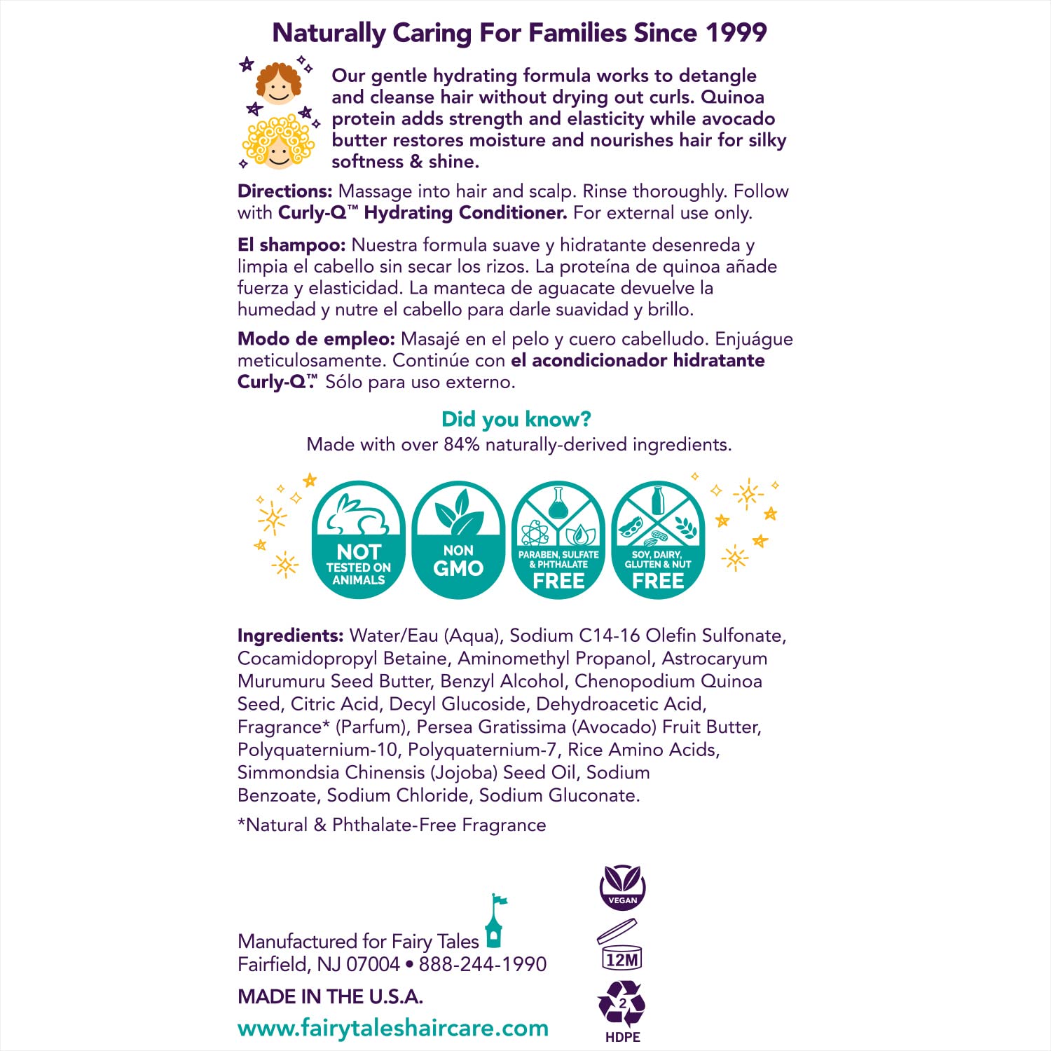 Fairy Tales Curly Q Hydrating Shampoo for Curly and Multi-Cultural Hair - Paraben, Sulfate, Gluten and Nut Free - 12 oz