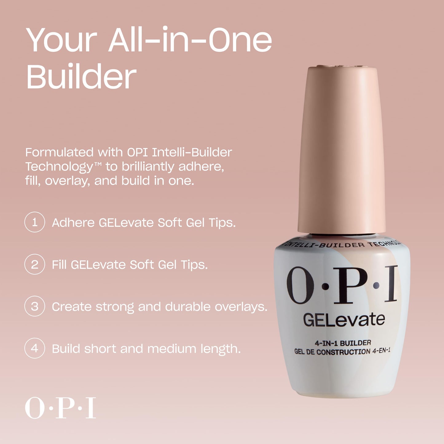 Tan OPI GELevate 4-in-1 UV Cure Gel Nail Builder Bundle | OPI’m Flawless, Clear Color + 4get Me Not, Cool Pink Color + Soft Gel Almond Shape Nail Tips Extensions