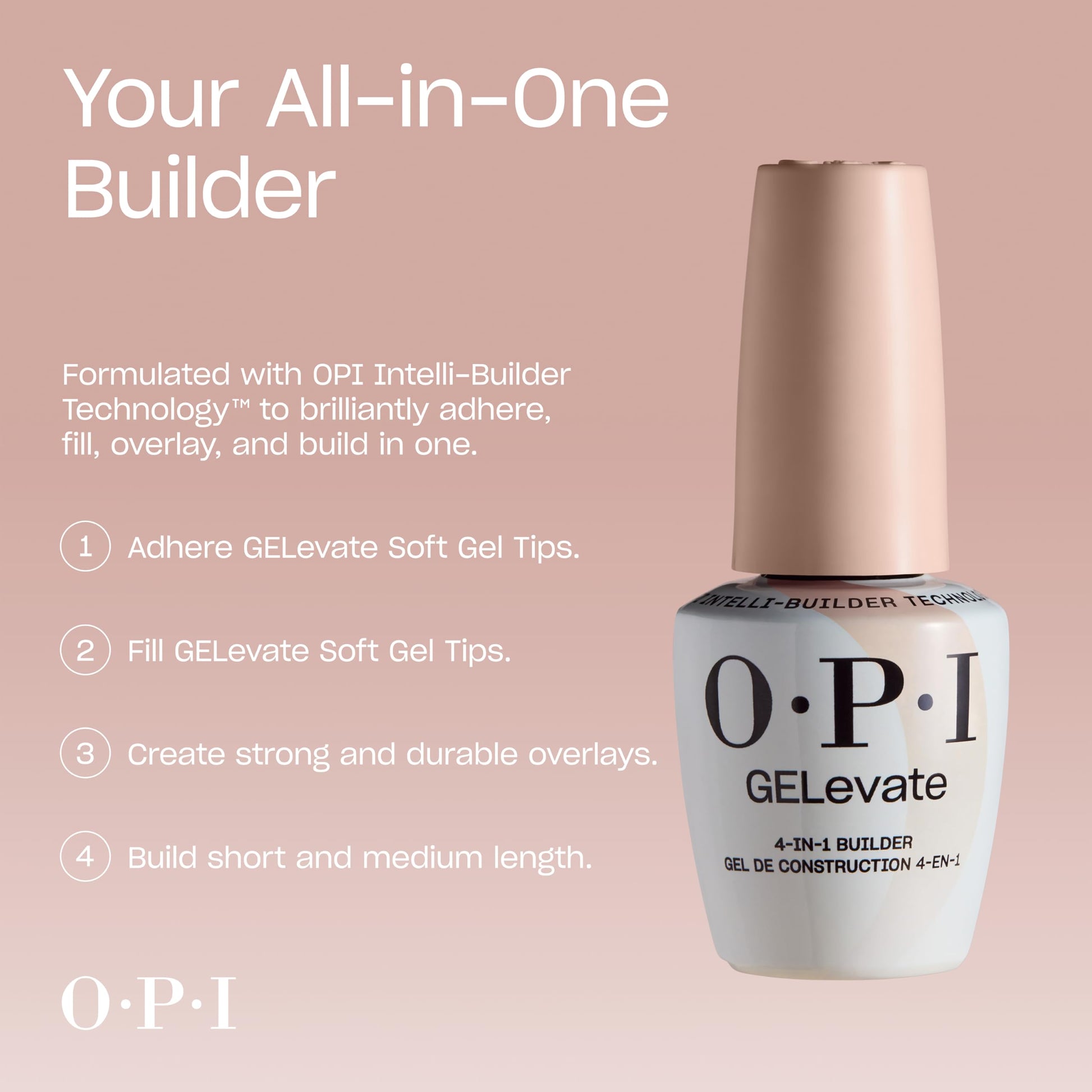 Tan OPI GELevate 4-in-1 UV Cure Gel Nail Builder Bundle | OPI’m Flawless, Clear Color + 4get Me Not, Cool Pink Color + Soft Gel Almond Shape Nail Tips Extensions