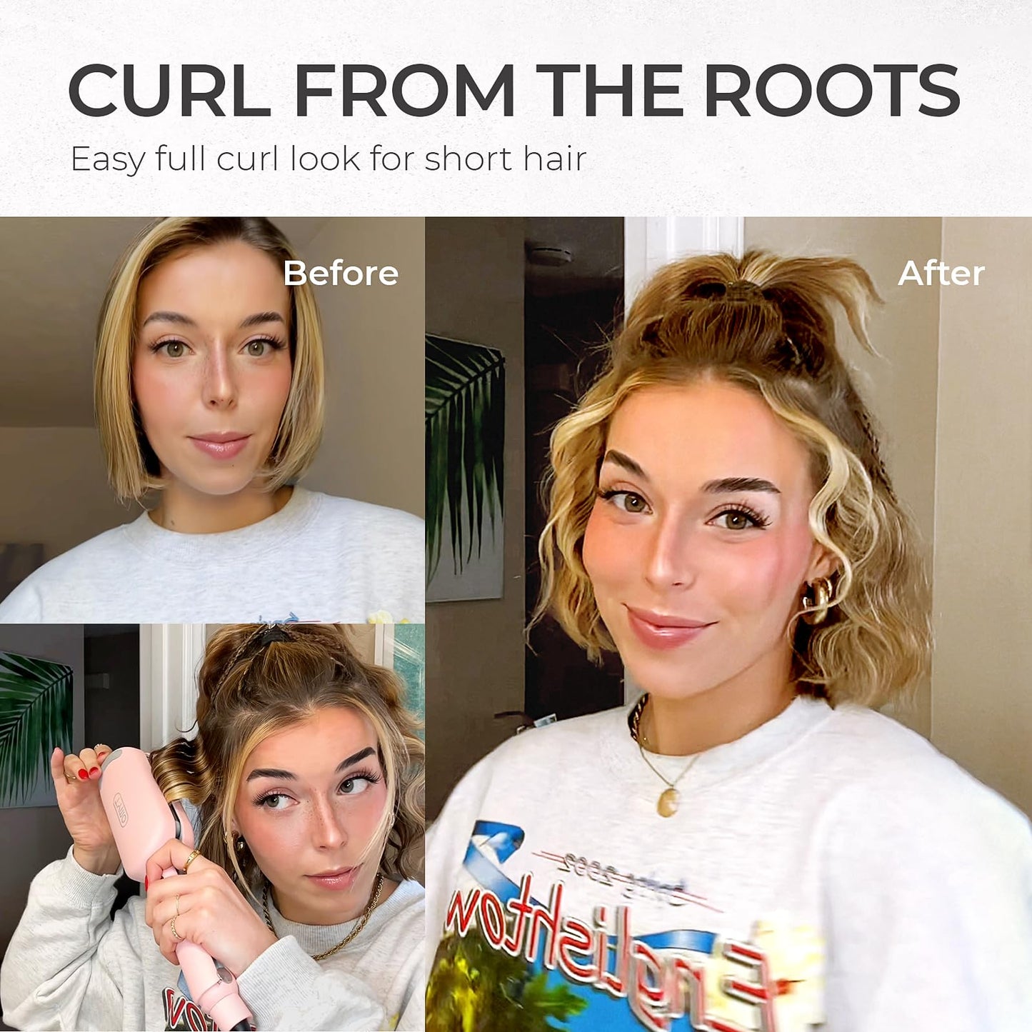 Fer à boucler TYMO ROVY Beach Waves, fer à boucler ionique à 3 barils en céramique pour femmes, double tension, anti-brûlure, facile à utiliser, rose, 1,25 pouce