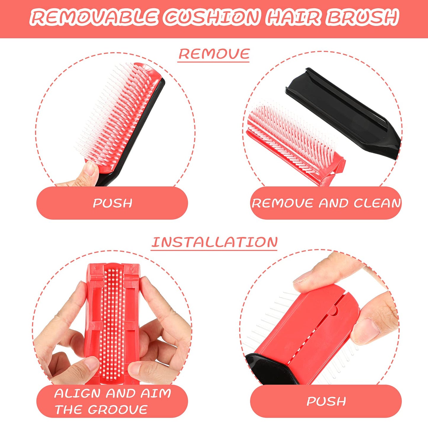 Brosse à cheveux Patelai en nylon, 3 tailles, 9 et 5 rangées, pour cheveux bouclés naturels, démêlante, peigne de voyage pour femmes et hommes, volumisante, modelante, séparatrice, définissante, pour salon de coiffure (rouge et noir)