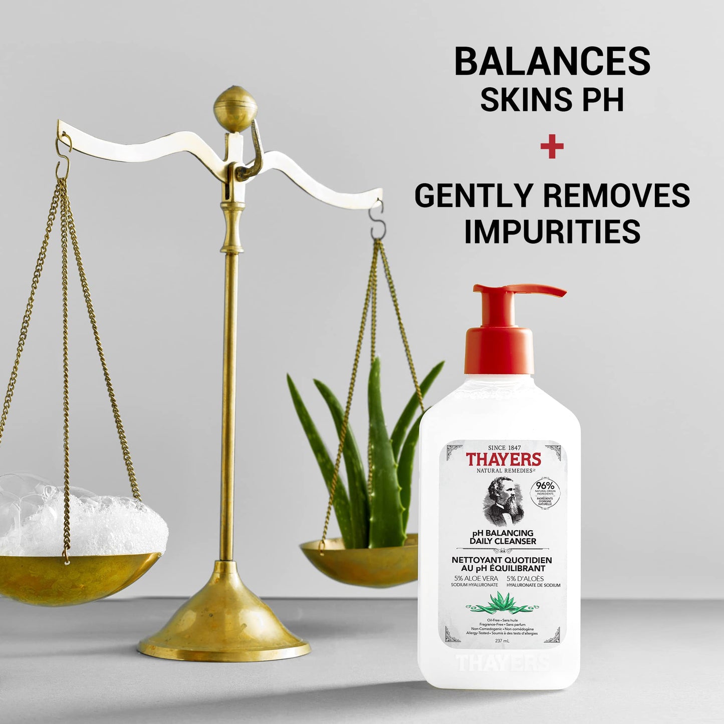 THAYERS pH Balancing Daily Cleanser, Face Wash with Aloe Vera, Gentle and Hydrating Skin Care for Dry, Oily, or Acne Prone Skin, 237ml