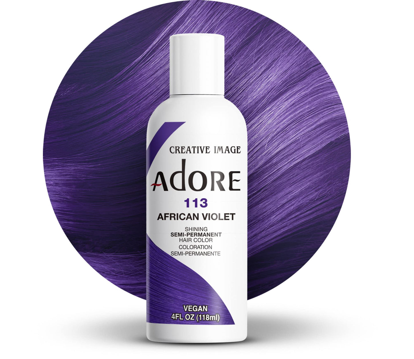 Adore Semi Permanent Hair Color - Vegan and Cruelty-Free Hair Dye - 4 Fl Oz - 113 African Violet (Pack of 1)