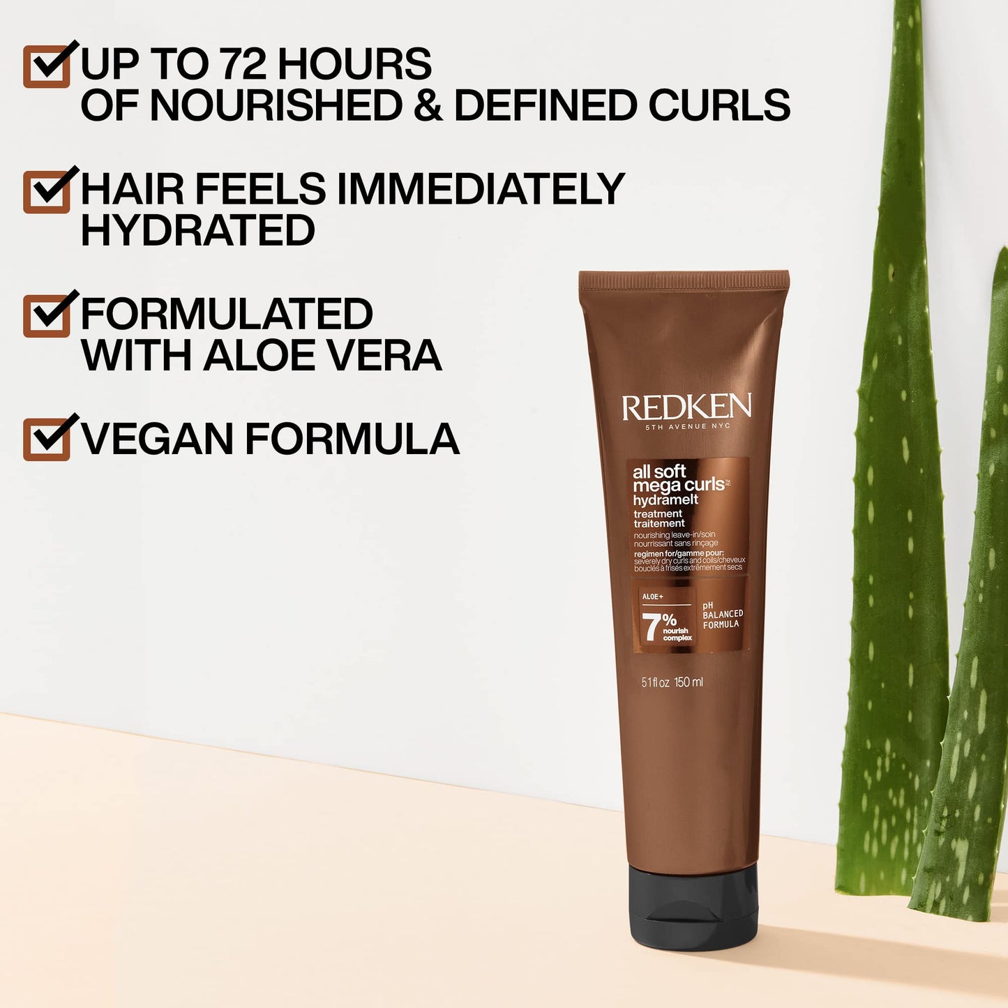 Soin sans rinçage Redken All Soft Mega Curls Hydramelt | Pour cheveux extrêmement secs | Pour cheveux bouclés et frisés | Lotion capillaire ultra-hydratante pour une brillance éclatante | À l'aloe vera
