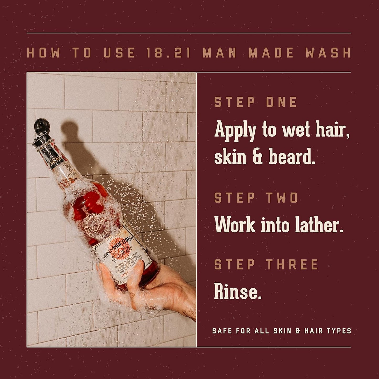 Dark Red 18.21 Man Made Sweet Tobacco Wash & Spiced Vanilla 3-in-1, 18 oz Wash 2-Set Bundle, All Hair & Skin Types for Men, Strengthens and Moisturizes in a Manly Aroma