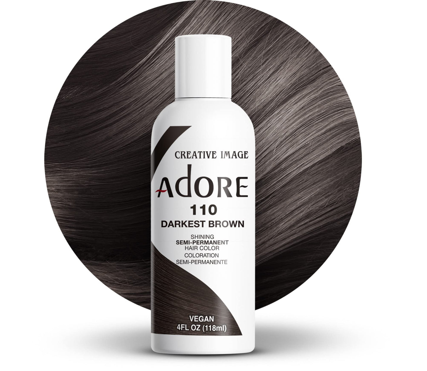 Adore Semi Permanent Hair Color - Vegan and Cruelty-Free Hair Dye - 4 Fl Oz - 110 Darkest Brown (Pack of 1)