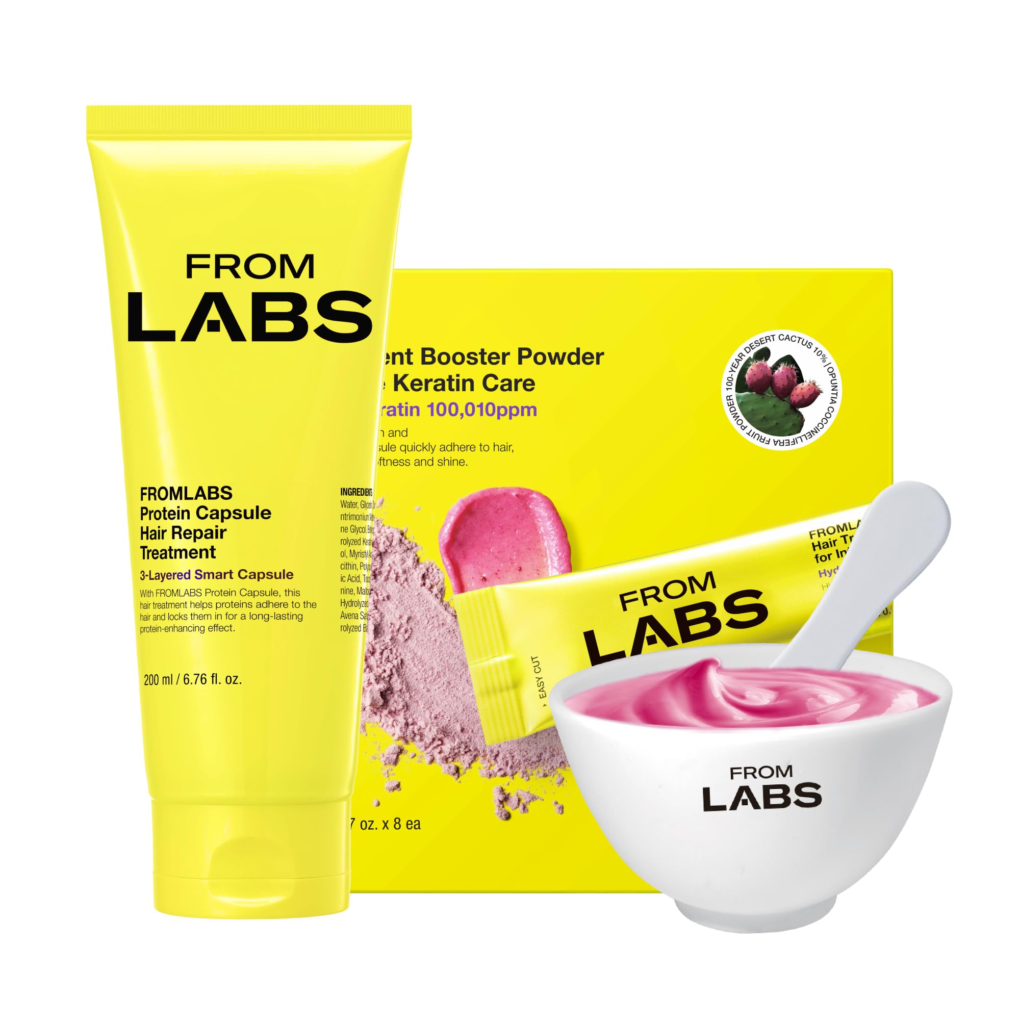 FROMLABS Hair Repair Duo – Protein Capsule Hair Repair Treatment (6.76 fl oz) + Intensive Keratin Booster Powder (8 Pack)