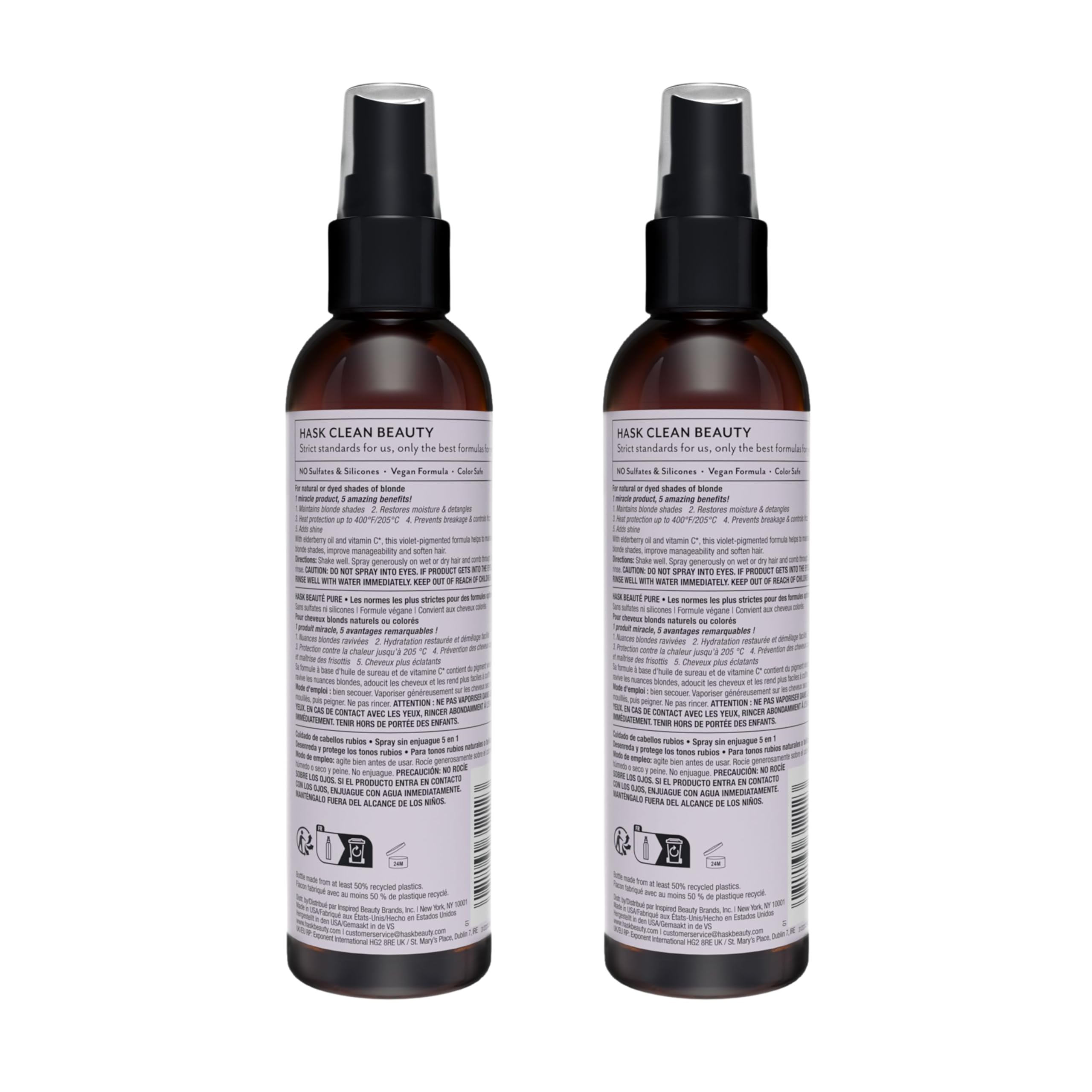 HASK BLONDE CARE 5-IN-1 Leave-In Spray Conditioner 2 Piece Bundle- vegan formula, cruelty free, color safe, gluten-free, sulfate-free, paraben-free