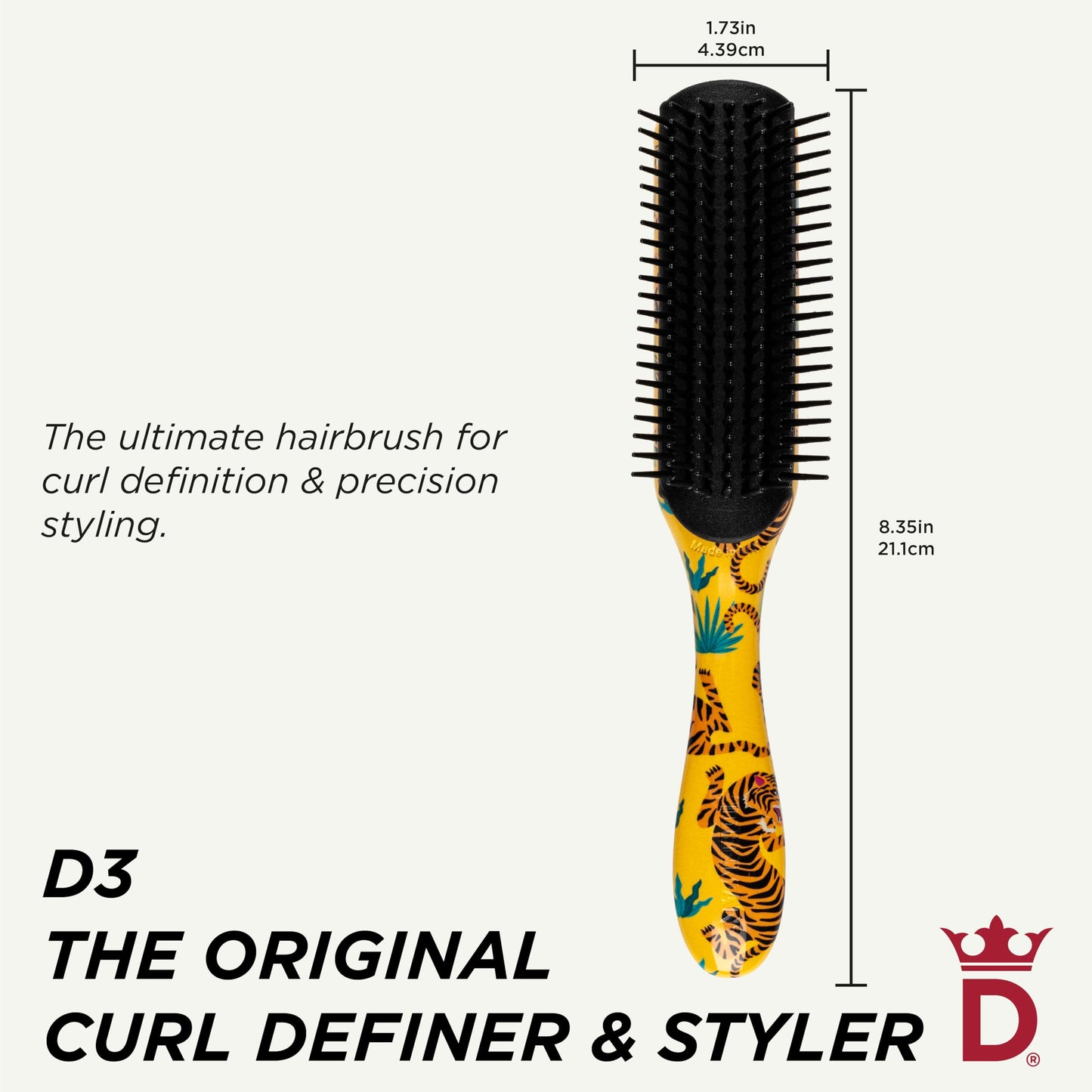 Denman Original Curl Definer &amp; Styler 7 排梳子，用于梳理、分离和定型卷发，卷发梳 - D3 Tiger