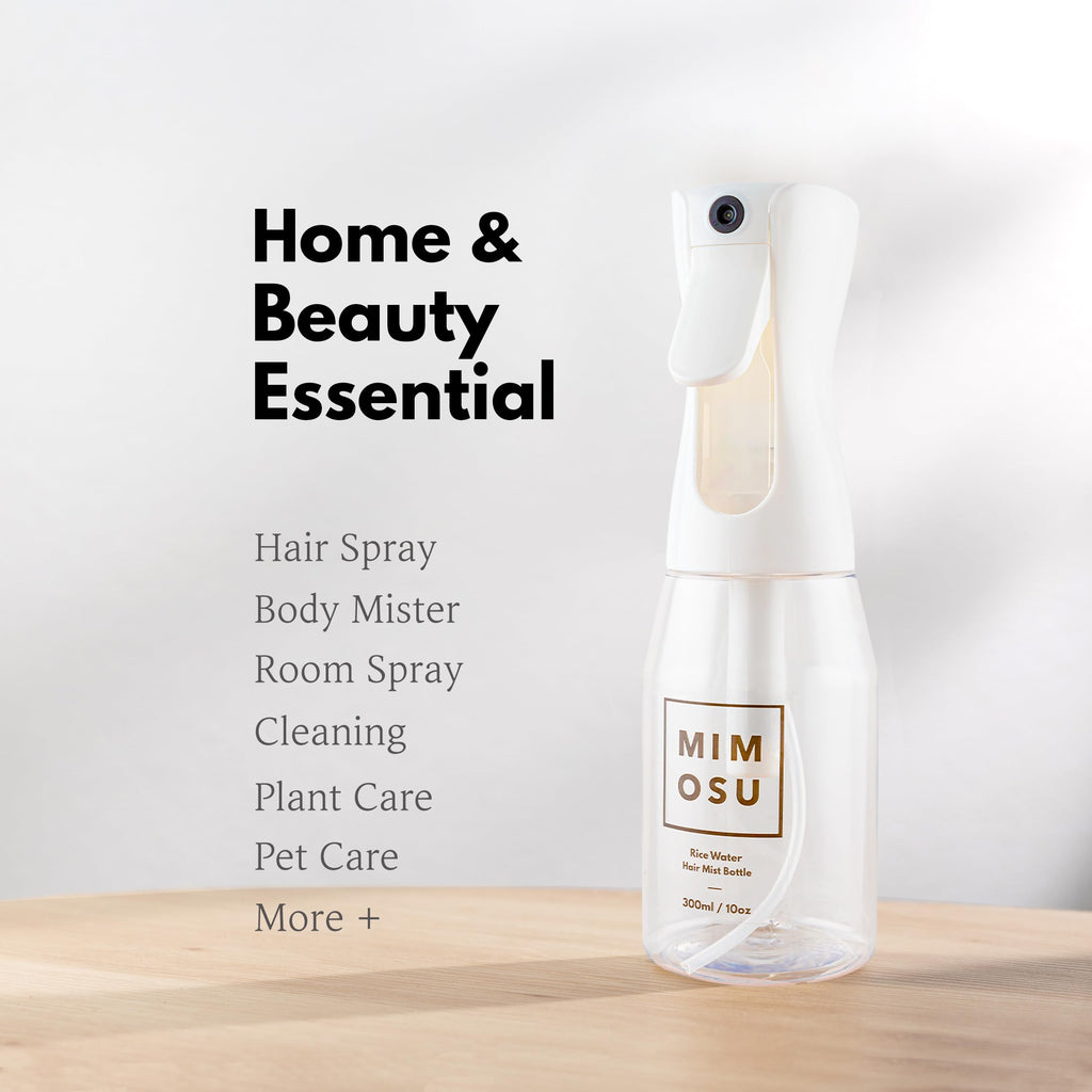 mimosu Continuous Mist Spray Bottle, 10oz – Refillable Sprayer for Hair Styling, Salon, Rice Water DIY, Curly Care Product