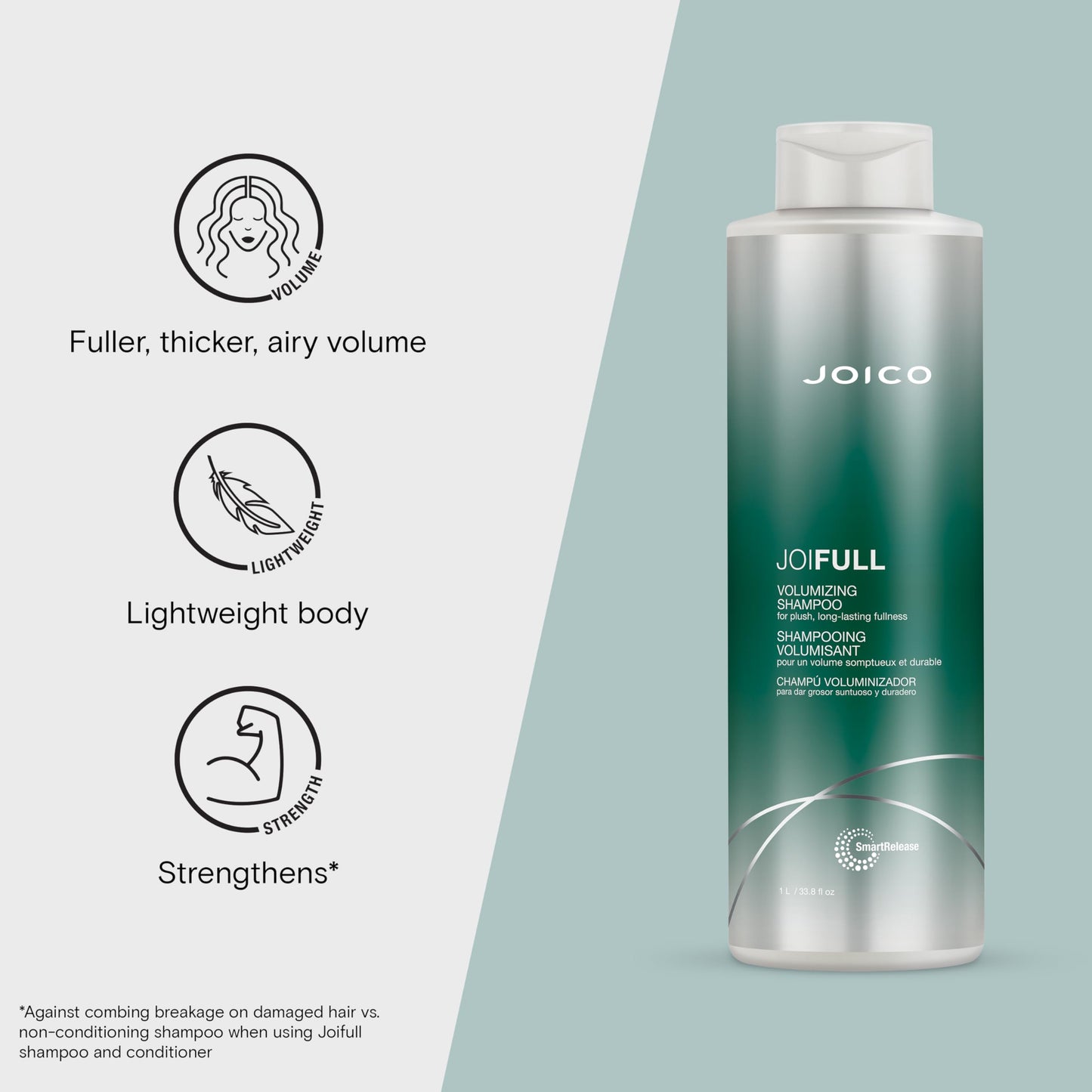Joico JoiFULL 丰盈洗发水 | 适用于细软发质 | 瞬间丰盈 | 持久丰盈 | 使秀发更浓密有弹性 | 提升光泽 | 蕴含莲花与竹子提取物 | 33.8 液体盎司