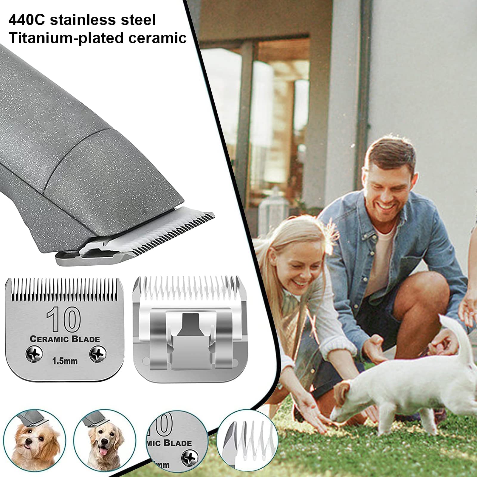 3 Pack 10 Blade Dog Grooming Blades Compatible with Andis Clippers/Oster A5/Wahl KM,Detachable Stainless Steel Blade,Size-10, 1/16-Inch Cut Length