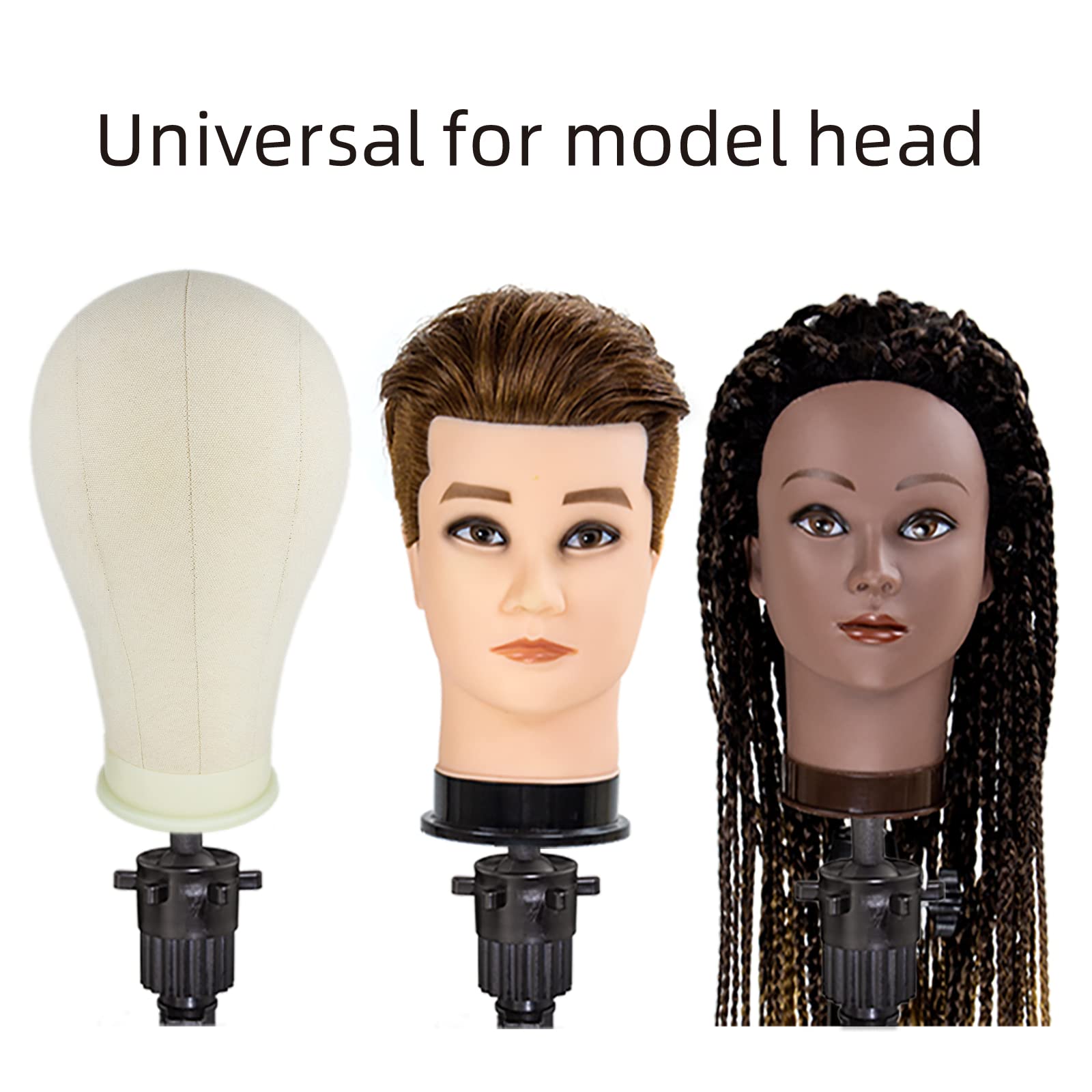 LUNGCYX 23Inch Wig Stand Tripod,Canvas Wig Head Stand Mannequin Head Foldable Wig Stand Set for Making Display with Table Clamp,Wig Cap & T Pins