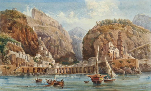 Fishing at Atrani on the Amalfi coast Poster Print by Giovanni Giordano Lanza (24 x 36)