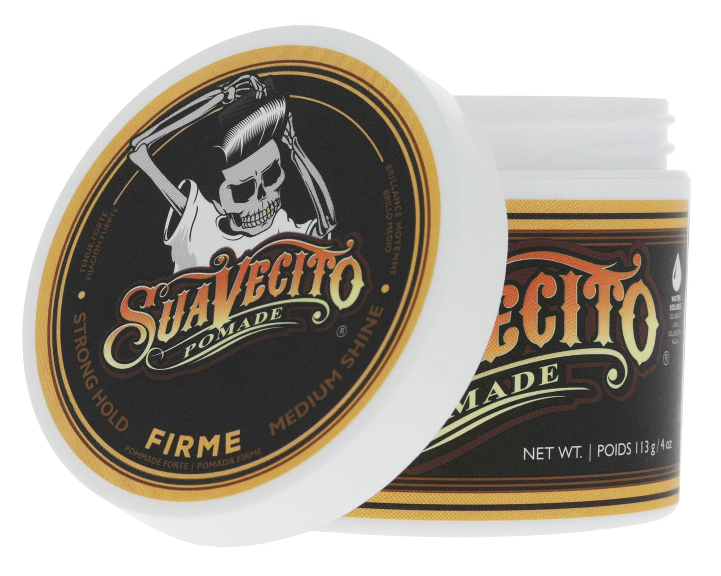 Suavecito Pomade Firme（强力）定型 4 盎司，1 包 - 男士强力定型发胶 - 中等光泽水基无片状发胶 - 易于清洗 - 适合所有发型，全天定型