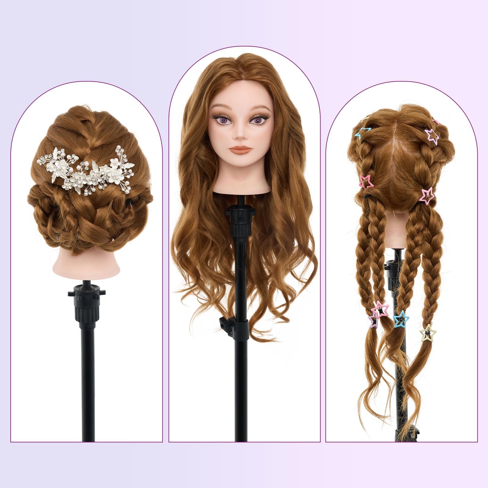 Mannequin Head 80% Human Hair - 28" Makeup Manikin Doll Head for Hair Styling, Hairdressing Training Practice Braiding for Cosmetology Students, Professionals & Practice Exams
