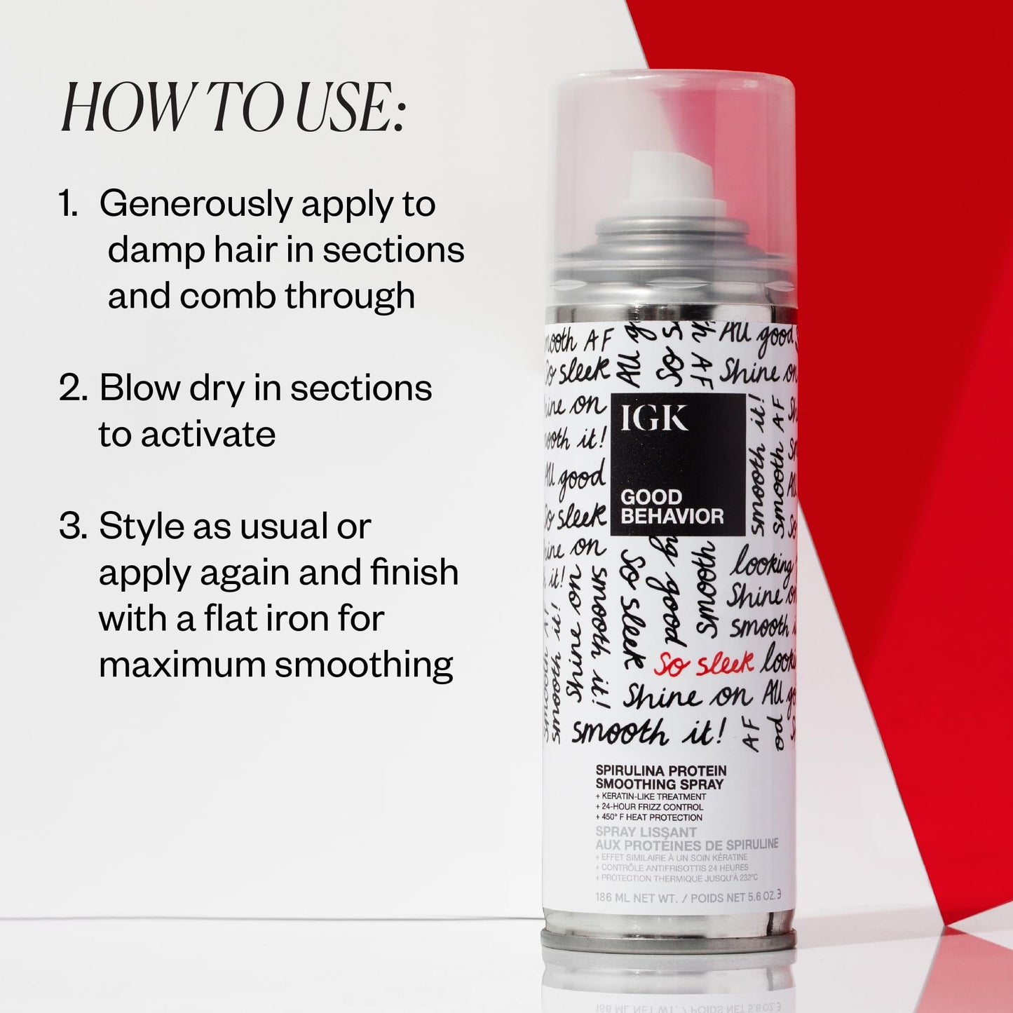 IGK - GOOD BEHAVIOR - 防热护发喷雾 - 含螺旋藻蛋白的防毛躁柔顺喷雾 - 轻盈护发，打造热感造型和光泽 - 5.6 盎司