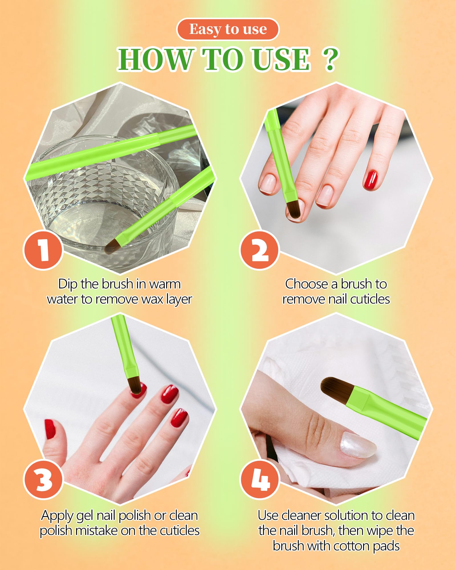 Navajo White 3PCS Nail Polish Clean Up Brush, Round&Falt&Angled Acetone Resistant Nail Brush for OPI Nail Polish Remover, Fingernail Cleaning Brushes at Home Nail Art and Designs(Bright Green)