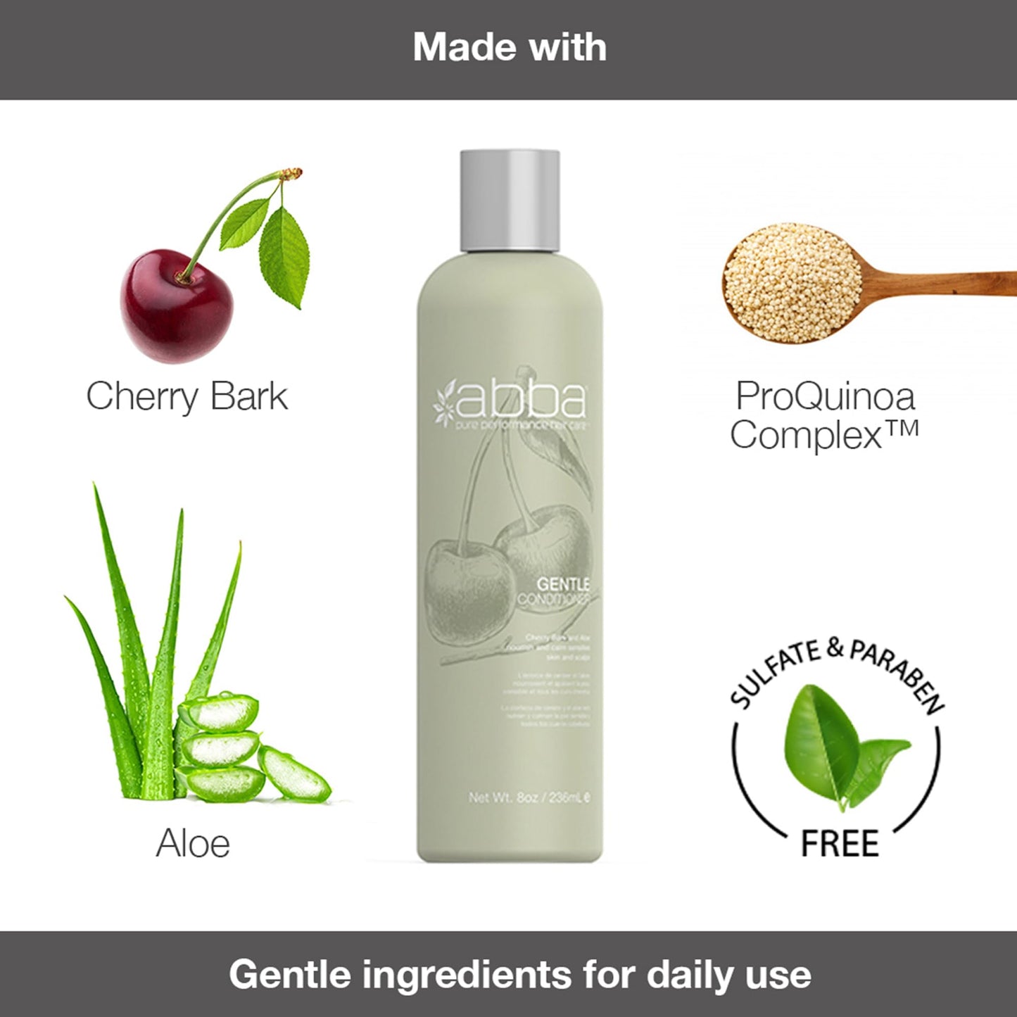 ABBA Gentle Conditioner, Cherry Bark, 8 Fl Oz